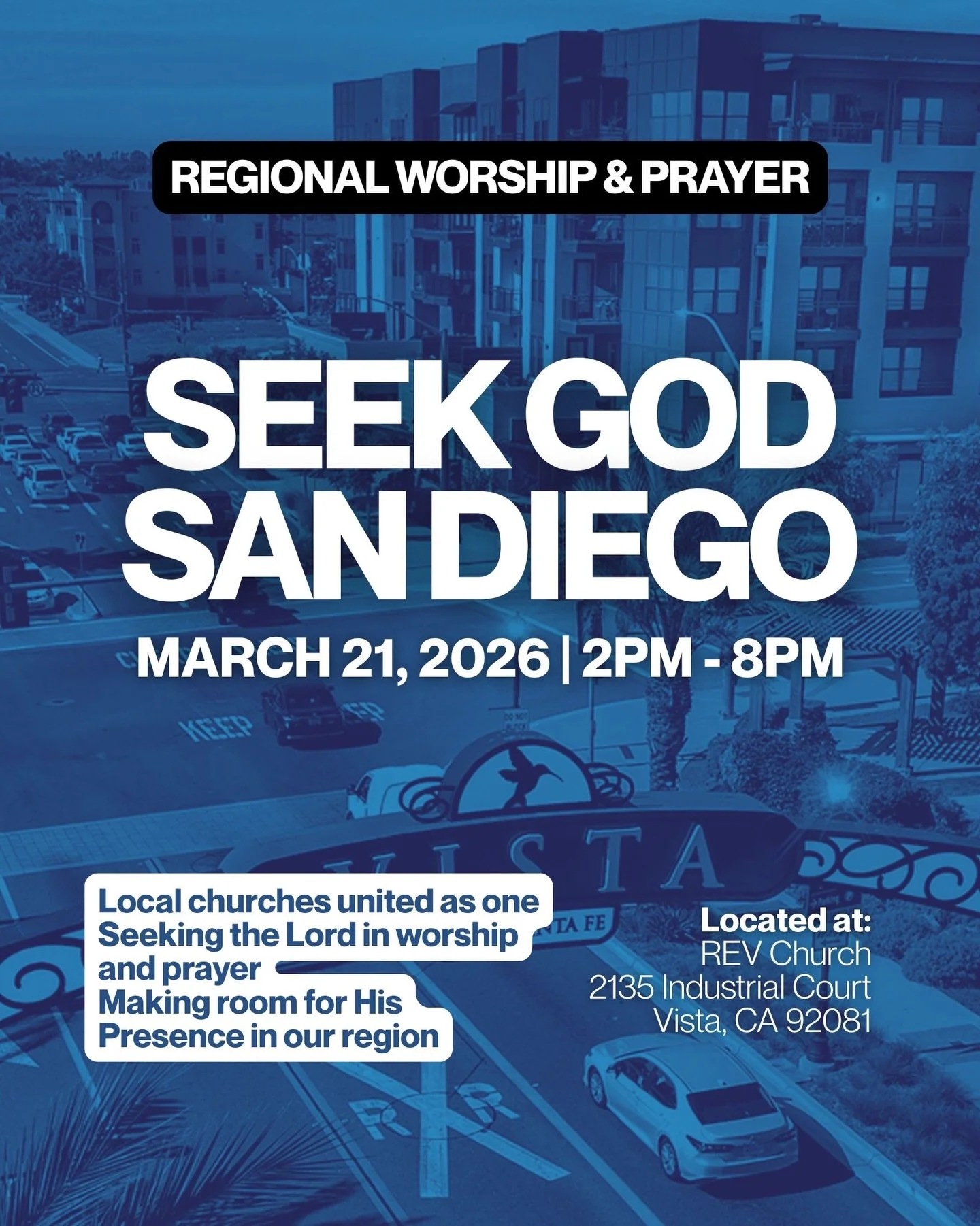 Excited to join with local churches and ministries to make a dwelling place for God through continuous worship and prayer!

March 21, 2pm-8pm
Come and go as your time permits
Located at @revchurch.sd in Vista, CA

Join us as we minister to the Lord J