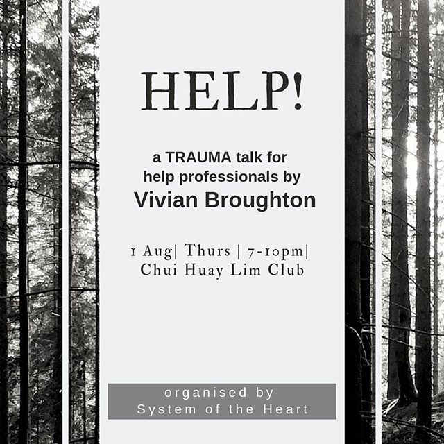 Vivian Broughton is coming to SINGAPORE and this Thursday will be sharing with a group of help professionals on trauma and it’s effects on you as a help professional and your clients. Register now at https://helptalk.eventbrite.sg
ENTER PROMOTIONAL CODE: *HELP250* to get $50 off.
Do help me@share with your friends who are counsellors, social workers, doctors, psychologist, psychiatrist.
#counseling #counselingpsychology #counsellors #socialworker #psychologist #psychiatrist