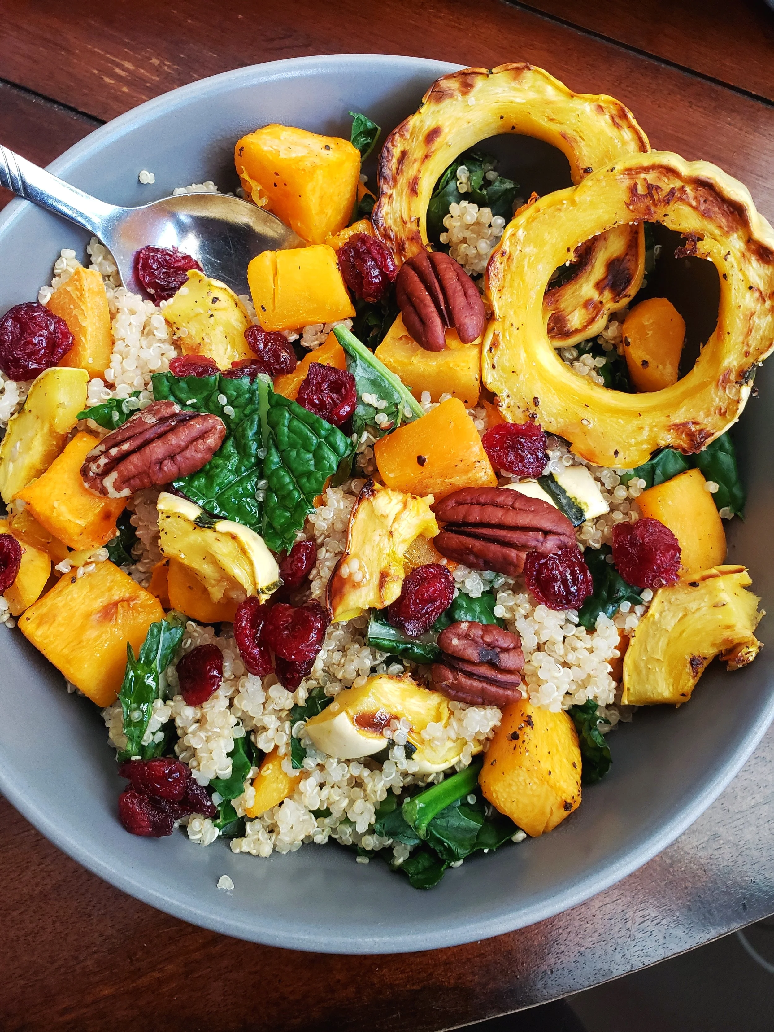 This salad is the epitome of the transition from summer to fall. It’s filing and full of good textures.