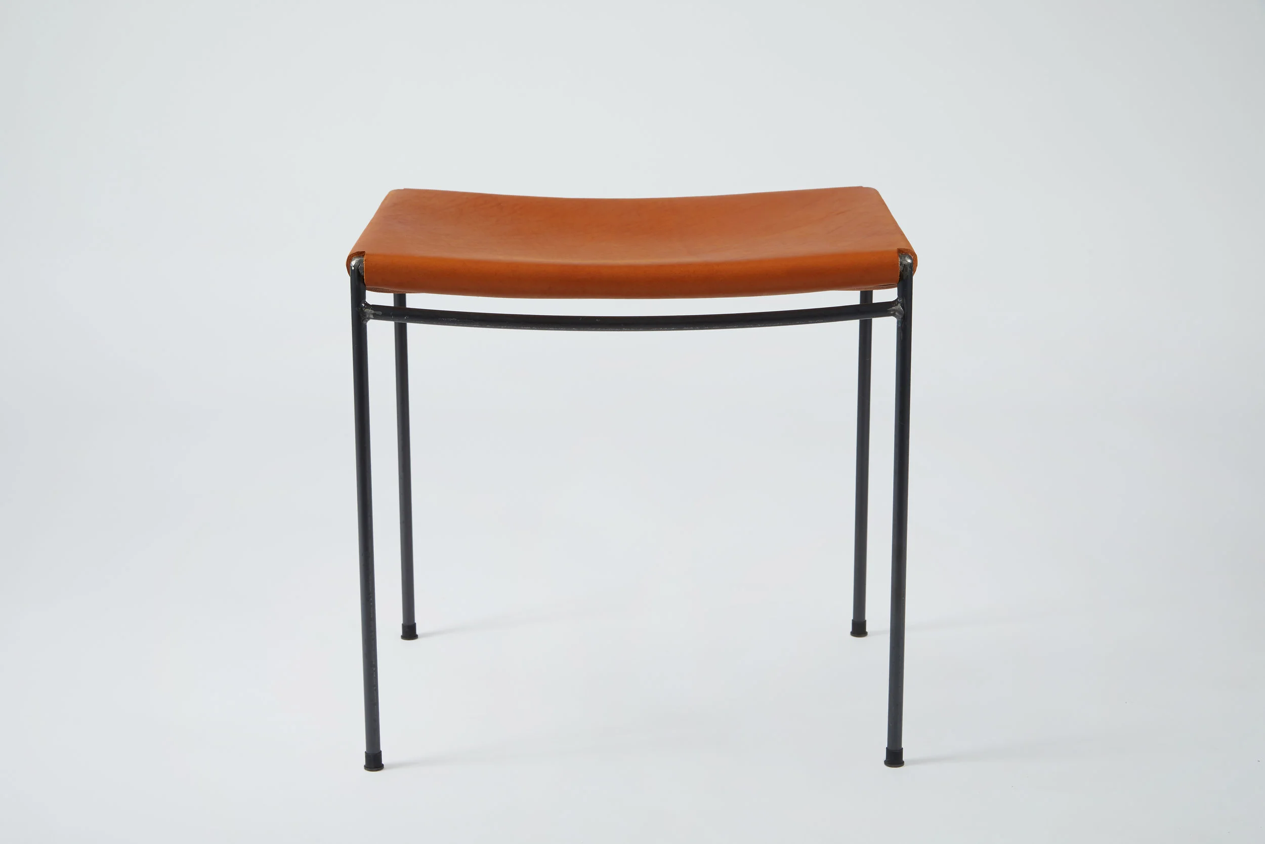 Single Rail Solid Leather Stool - Cognac