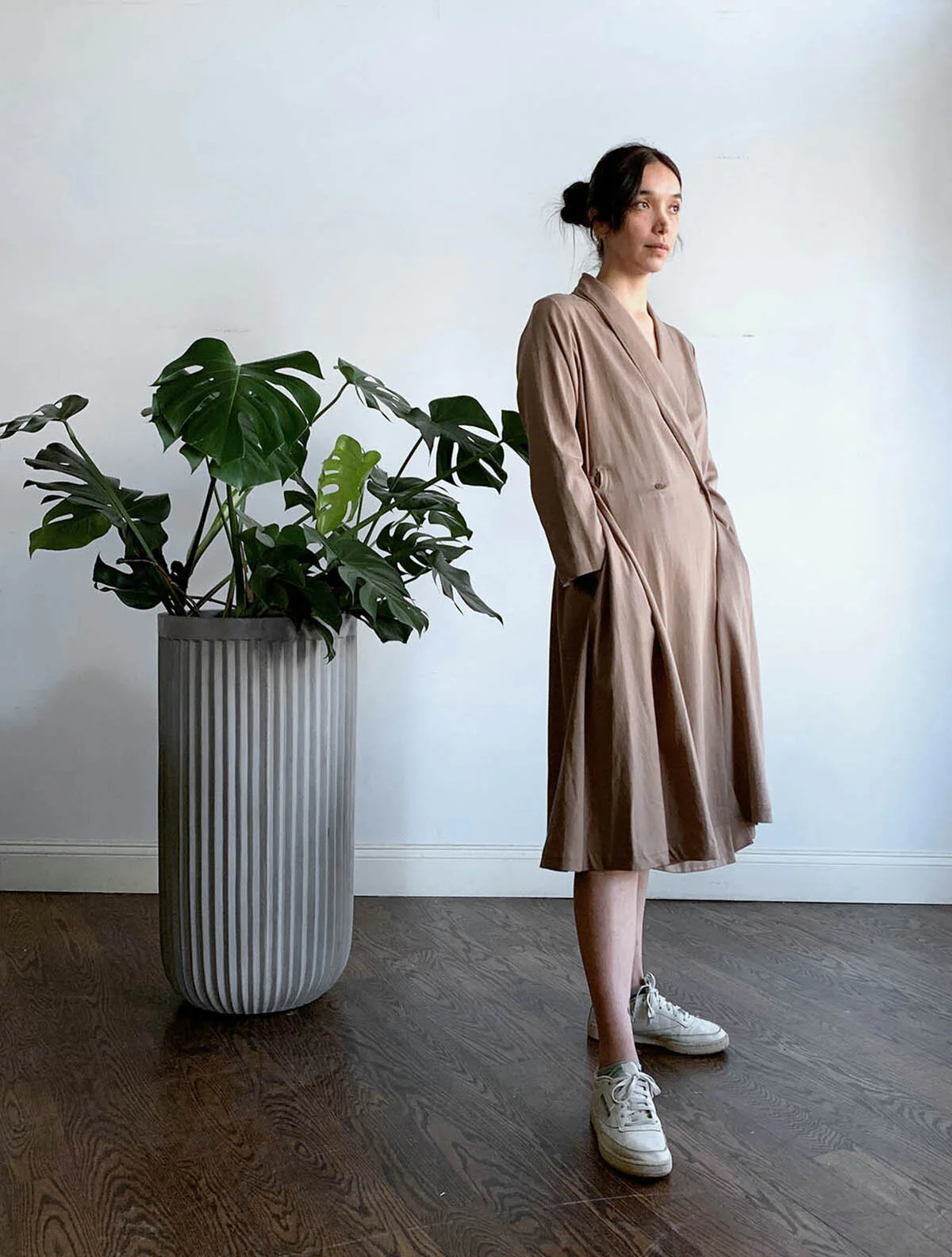 black crane wrap dress