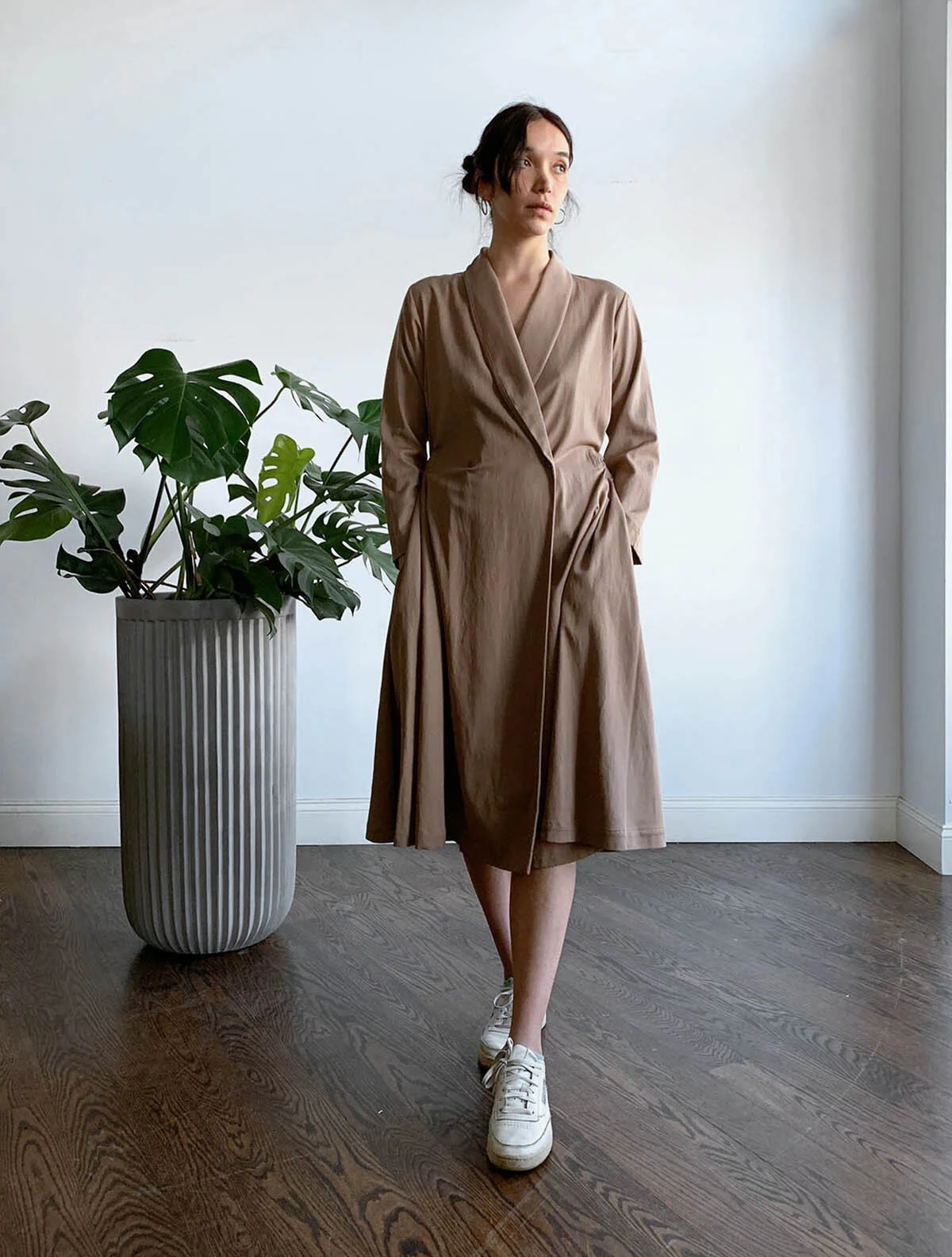 black crane wrap dress