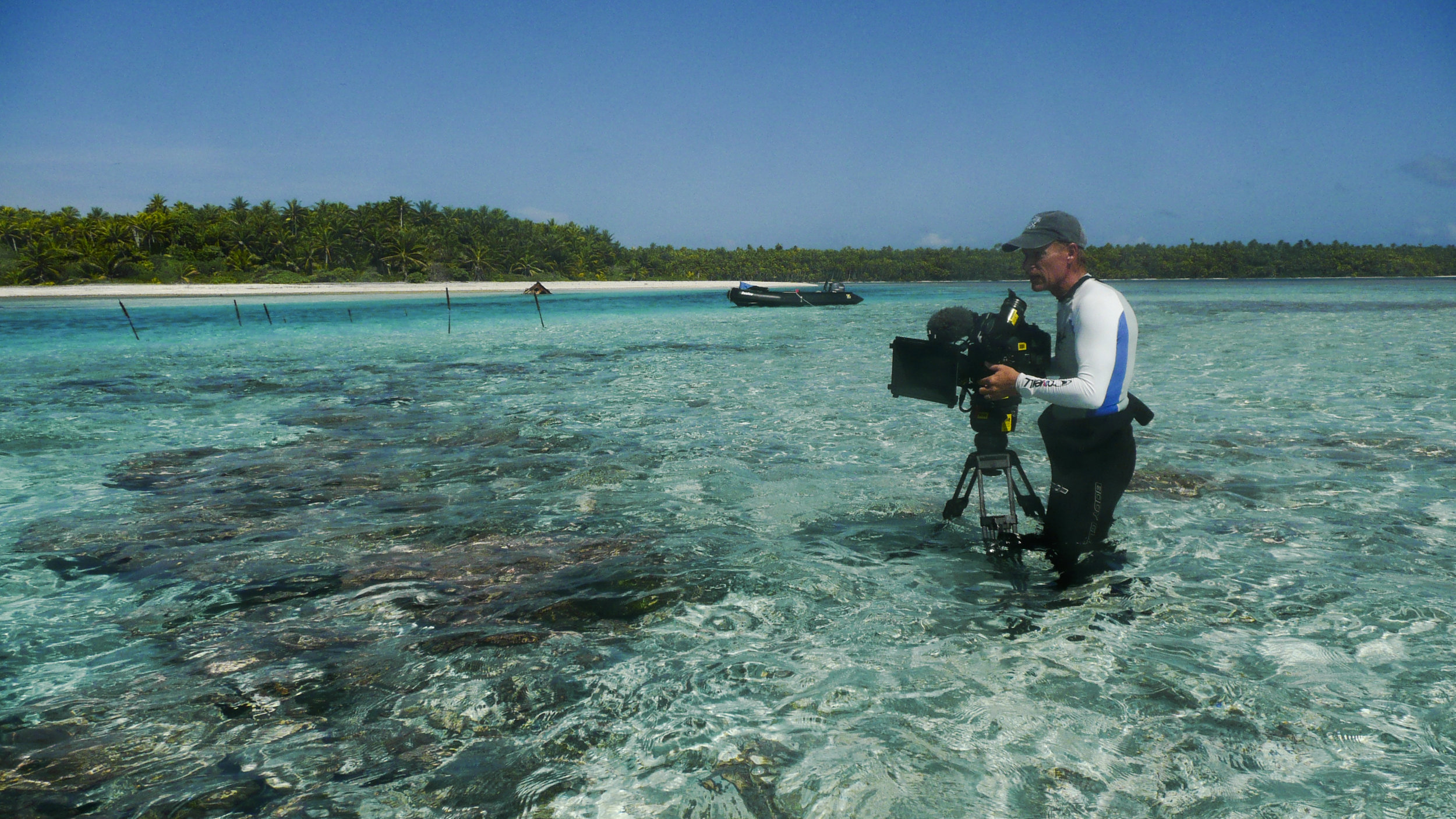 Adam Geiger filming in the pristine seas of the South Pacific. 