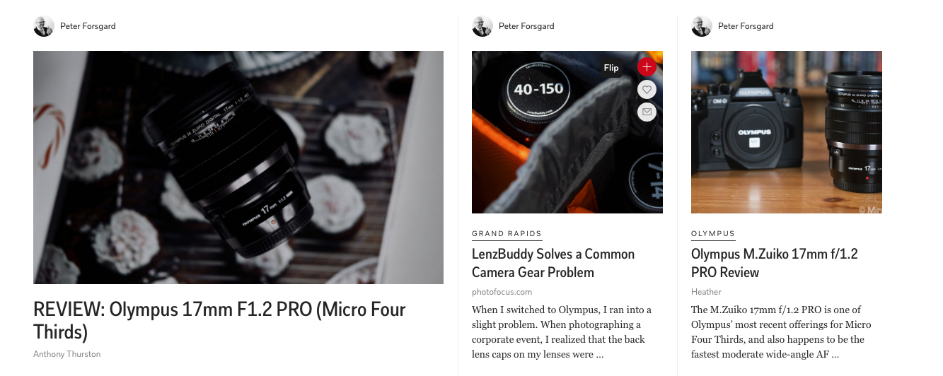 A screenshot from my Olympus related magazine . As you can see in the story about custom rear lens caps there is a plus button. By pressing that, you can choose in which magazine you want to flip the article. 