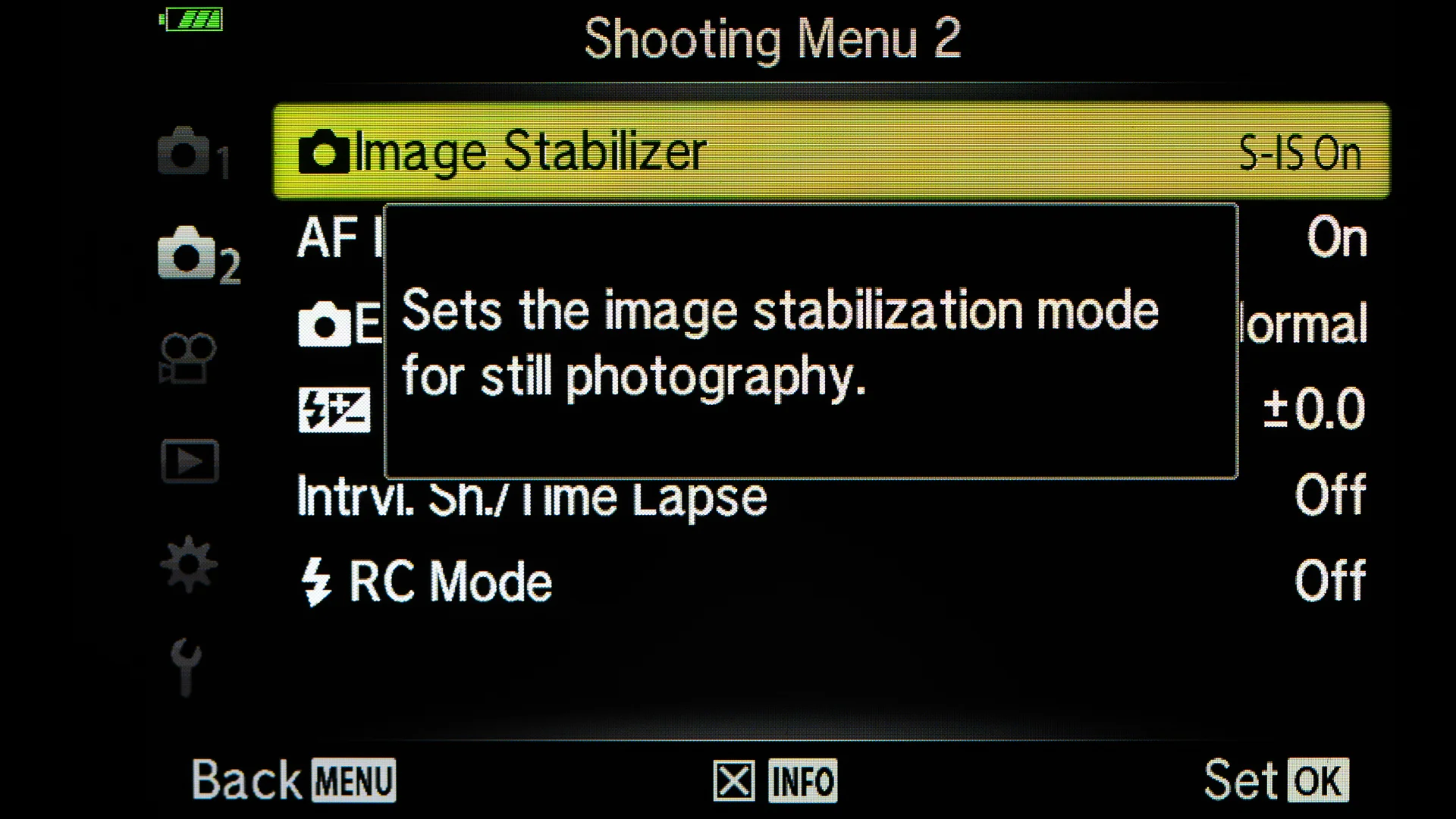 Pressing the Info-button on the back of the camera you can get the ingo about the Menu item.