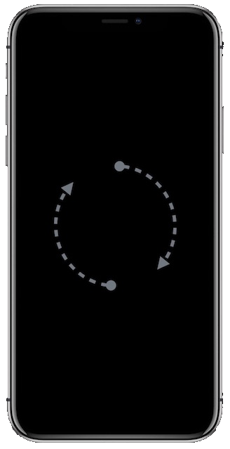 Image of iPhone with gesture of one finger going in clockwise semicircle on right side of screen and second finger going in clockwise semicircle on left of screen (image courtesy of Apple).
