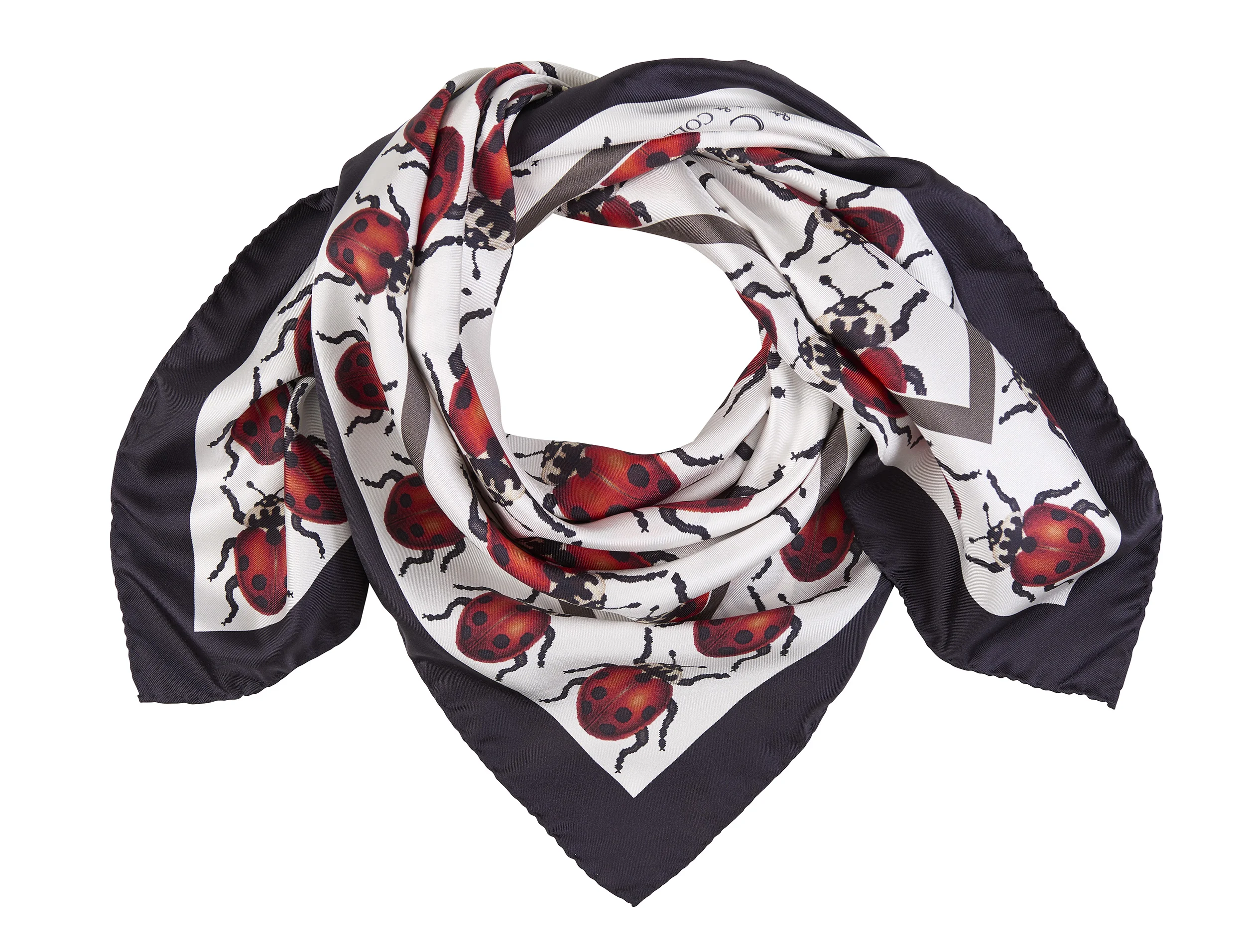 beautiful red ladybird pattern on luxury silk scarf