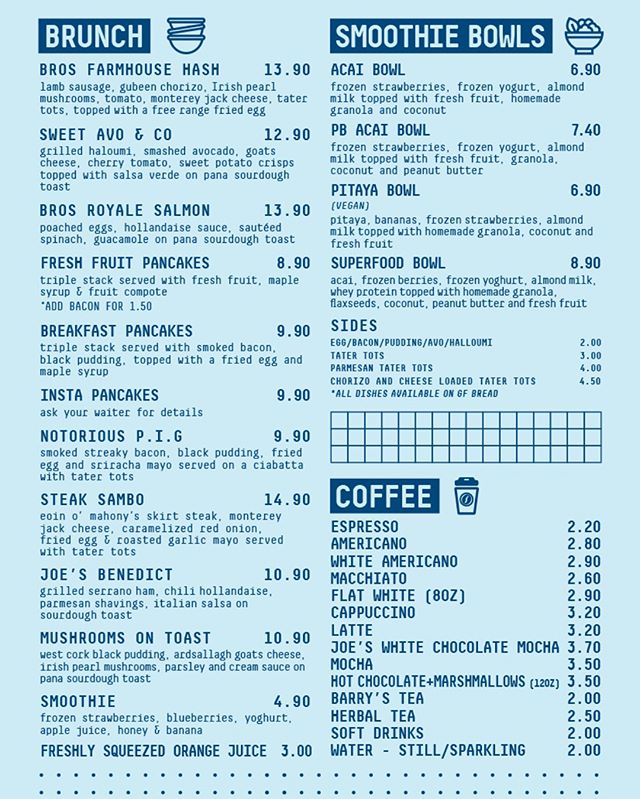 New Brunch Menu... Launching tomorrow, Open from 10.30 to 15.30 Sat - Sun! Due to the increased VAT rate we&rsquo;ve had to adjust some of our prices, we hope you can all understand #joesandbros #brunch #joesbrunch