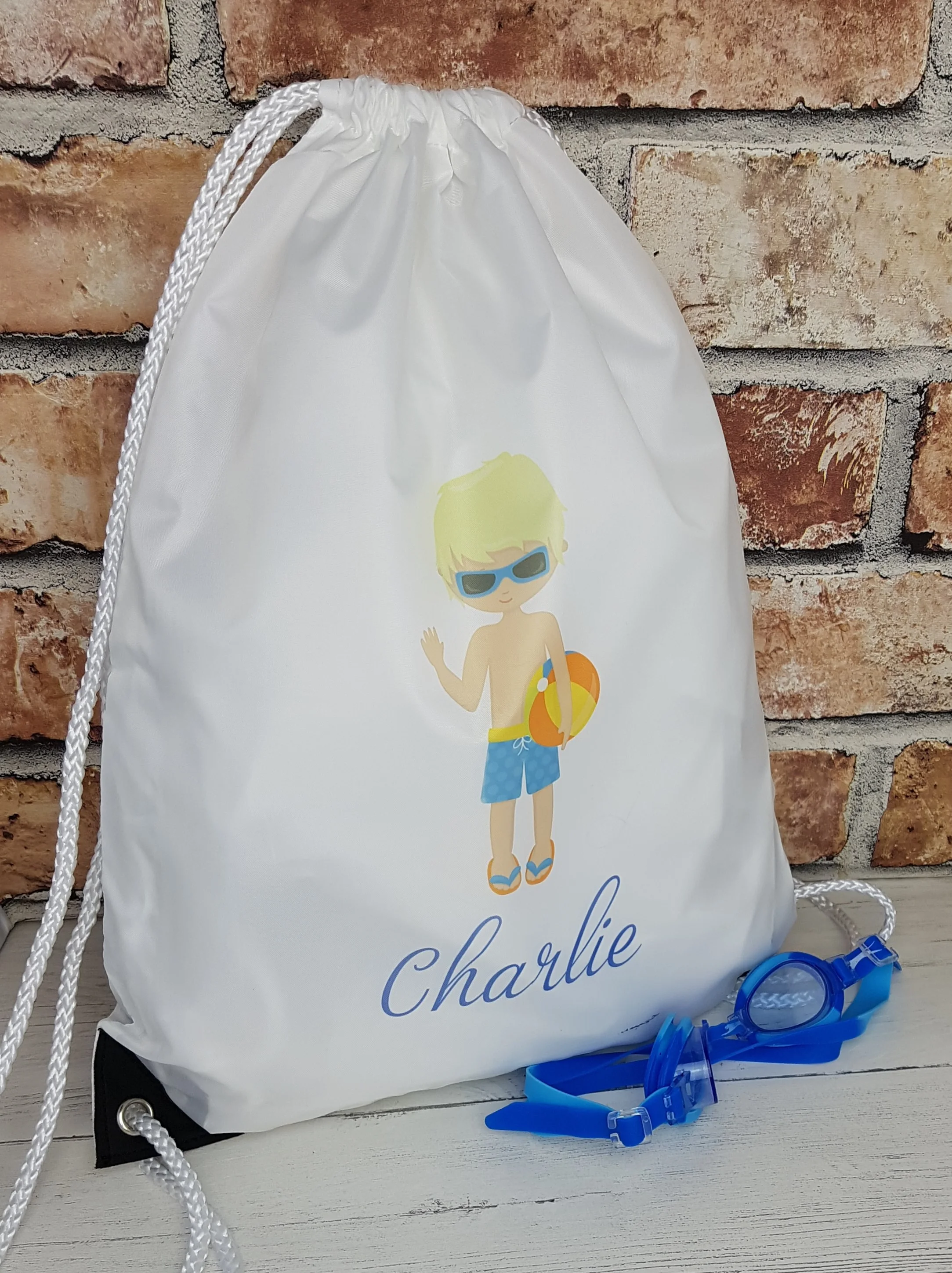 Personalised Swimming Boy Drawstring Bag