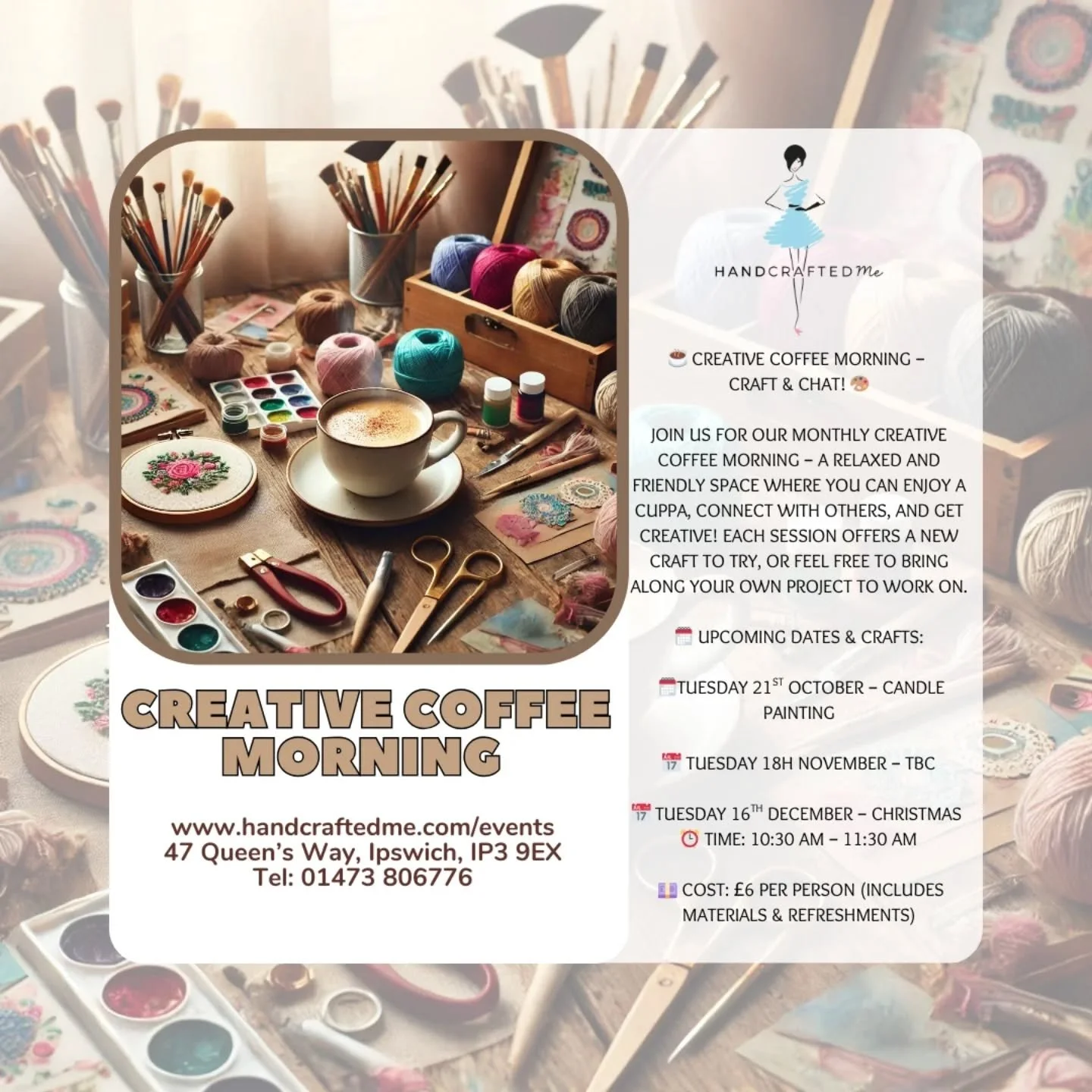 Tomorrow is all about the grown ups with our creative coffee morning and our female networking evening. 

Visit our website to book your places :-)

https://www.handcraftedme.com/shop?category=Events%20and%20Workshops