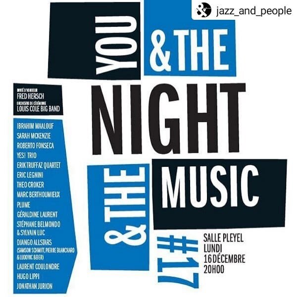 I'm psyched to be performing this upcoming Monday at &quot;You &amp; the Night &amp; the Music&quot; at @sallepleyel in Paris with fellow saxophonist Geraldine Laurent! Joining us will be @geraudportal
On acoustic bass and Antoine Paganotti on drums.