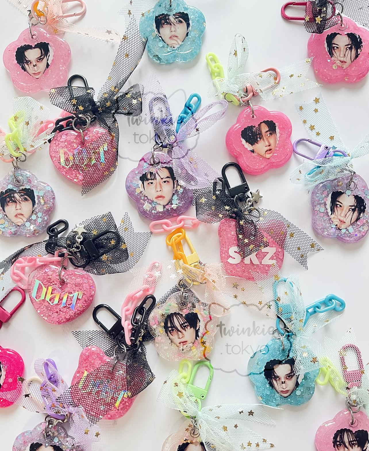 Stray Kids Epoxy Photo Keychains - Glitter Bag Charms