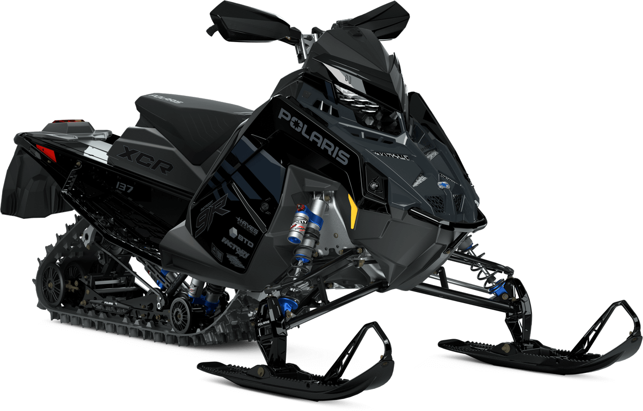 Polaris 9R INDY XCR 137 snöskoter i Blue Dusk/Black, trail-modell med 9R Patriot-motor och 137” Cobra-matta.