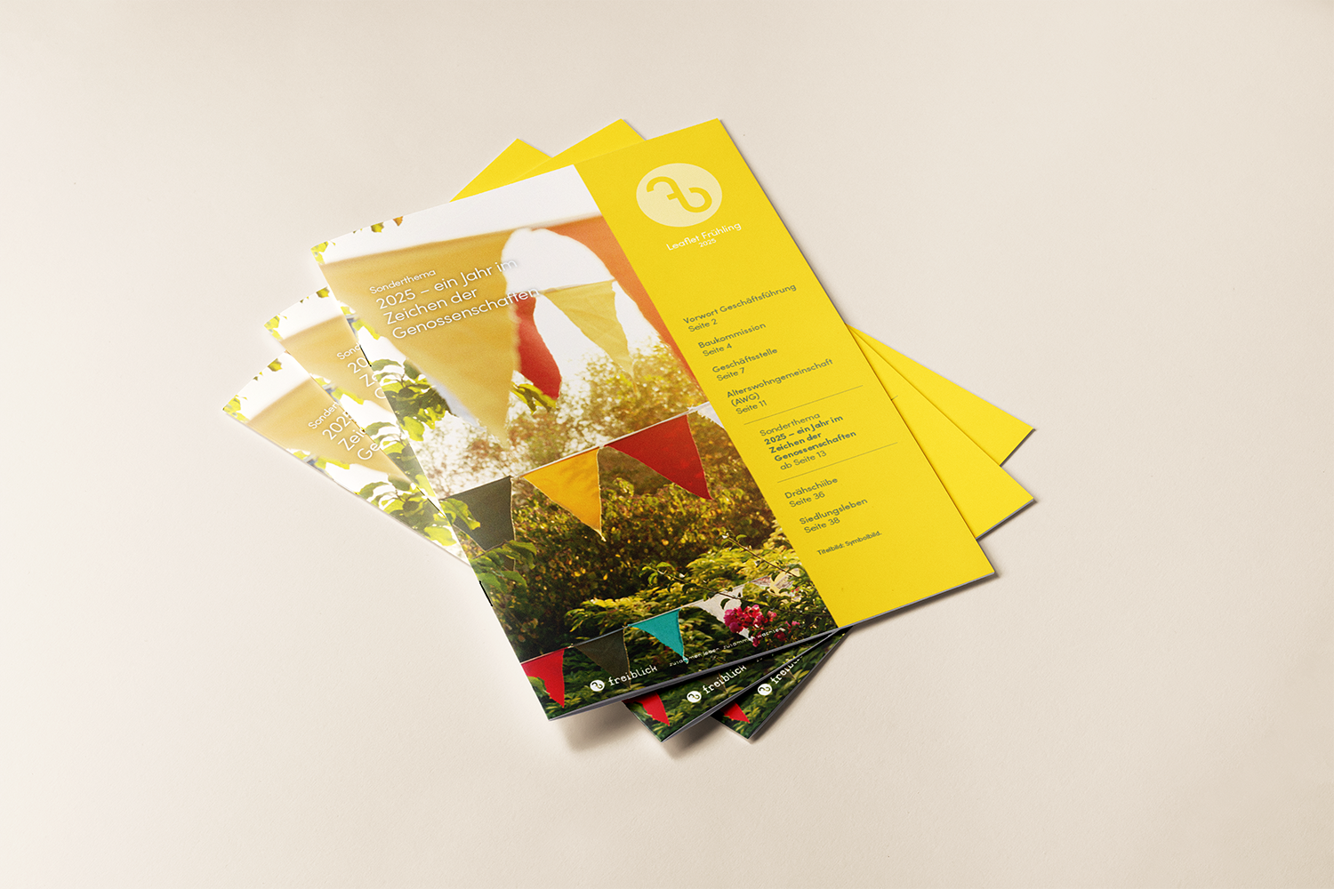 Das Leaflet erscheint dreimal jährlich für die Genossenschafter:innen und Mieter:innen der BGF. Die Frühjahrsausgabe widmete sich ganz dem Thema «2025 – ein Jahr im Zeichen der Genossenschaften».