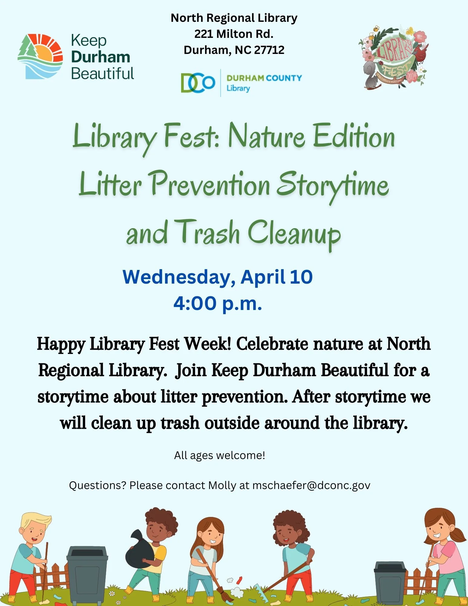 Library Fest: Litter Prevention Storytime and Trash Clean Up