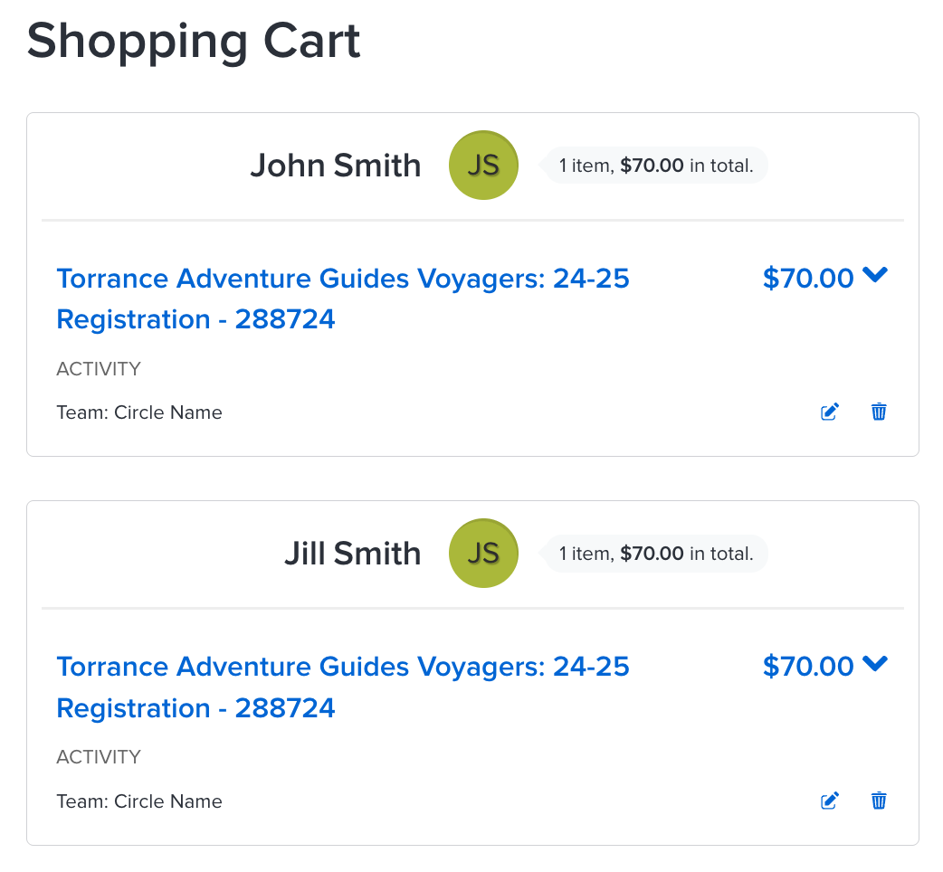 Incomplete cart screenshot