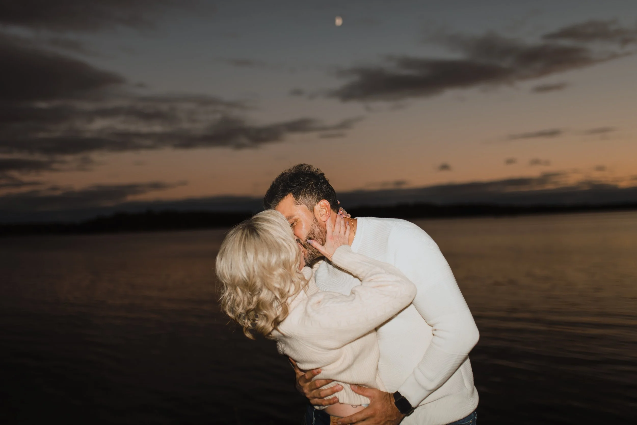 Dreamy engagement session moonlight St. Lawrence River Landon's Bay Brockville, ON