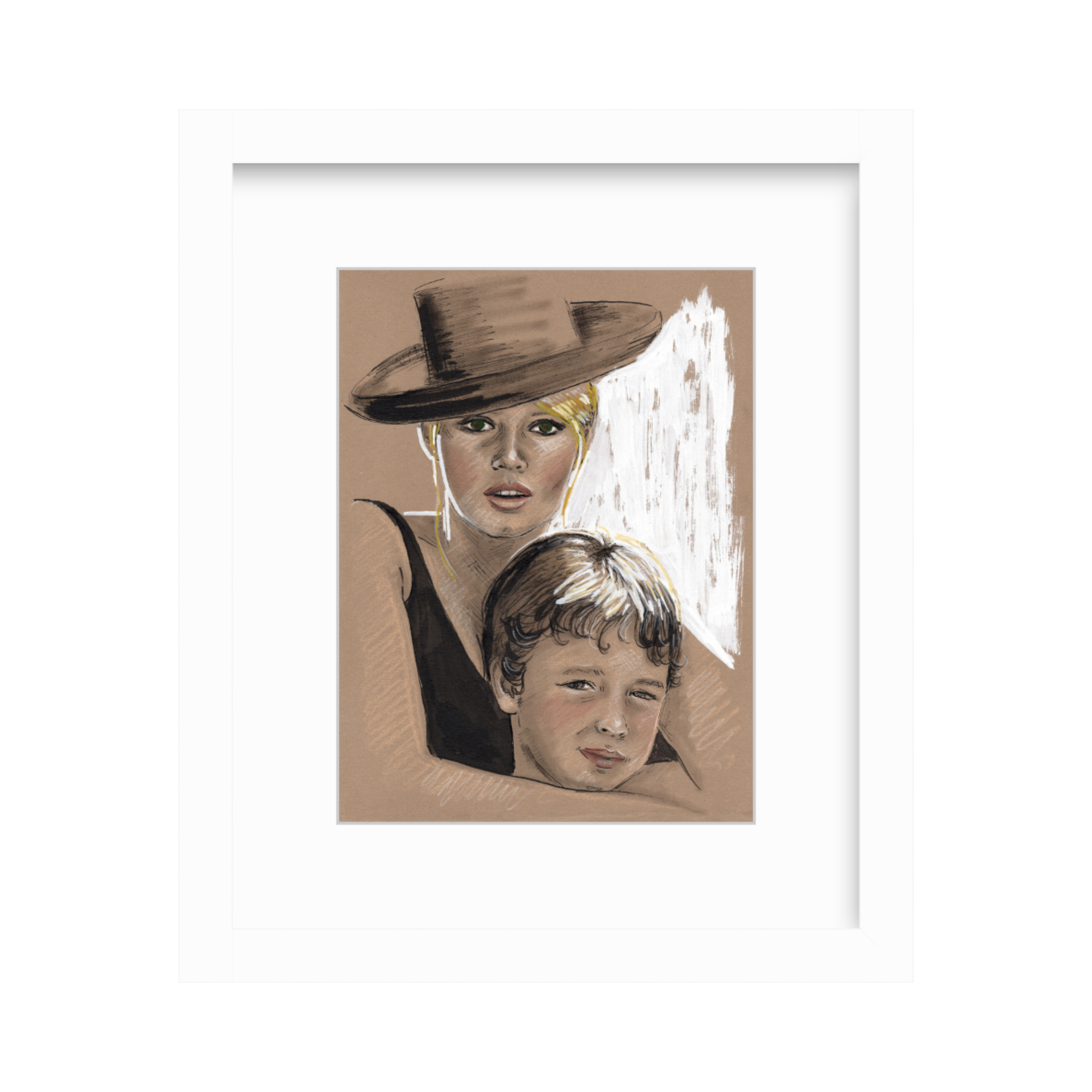 Brigitte Bardot Framed Drawing, Fine Art Gift for Mother's Day