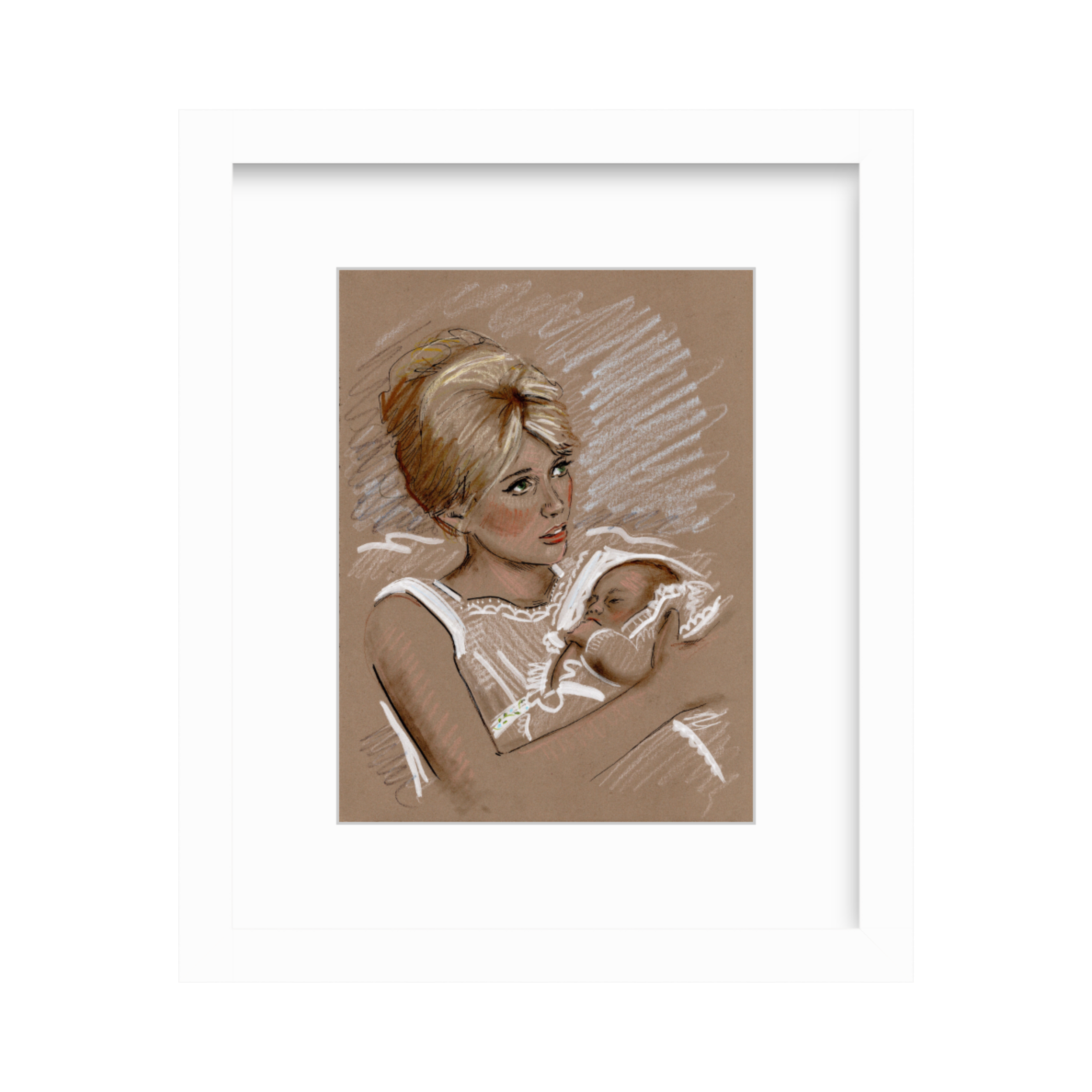 Catherine Deneuve Framed Drawing, Fine Art Gift for Mother's Day
