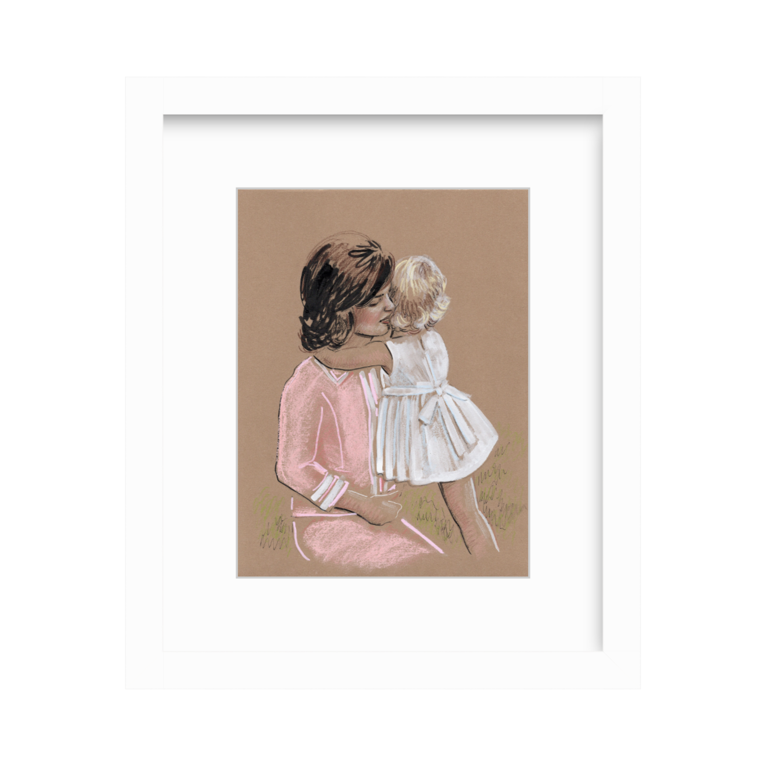 Jackie Onassis Kennedy Framed Drawing, Fine Art Gift for Mother's Day