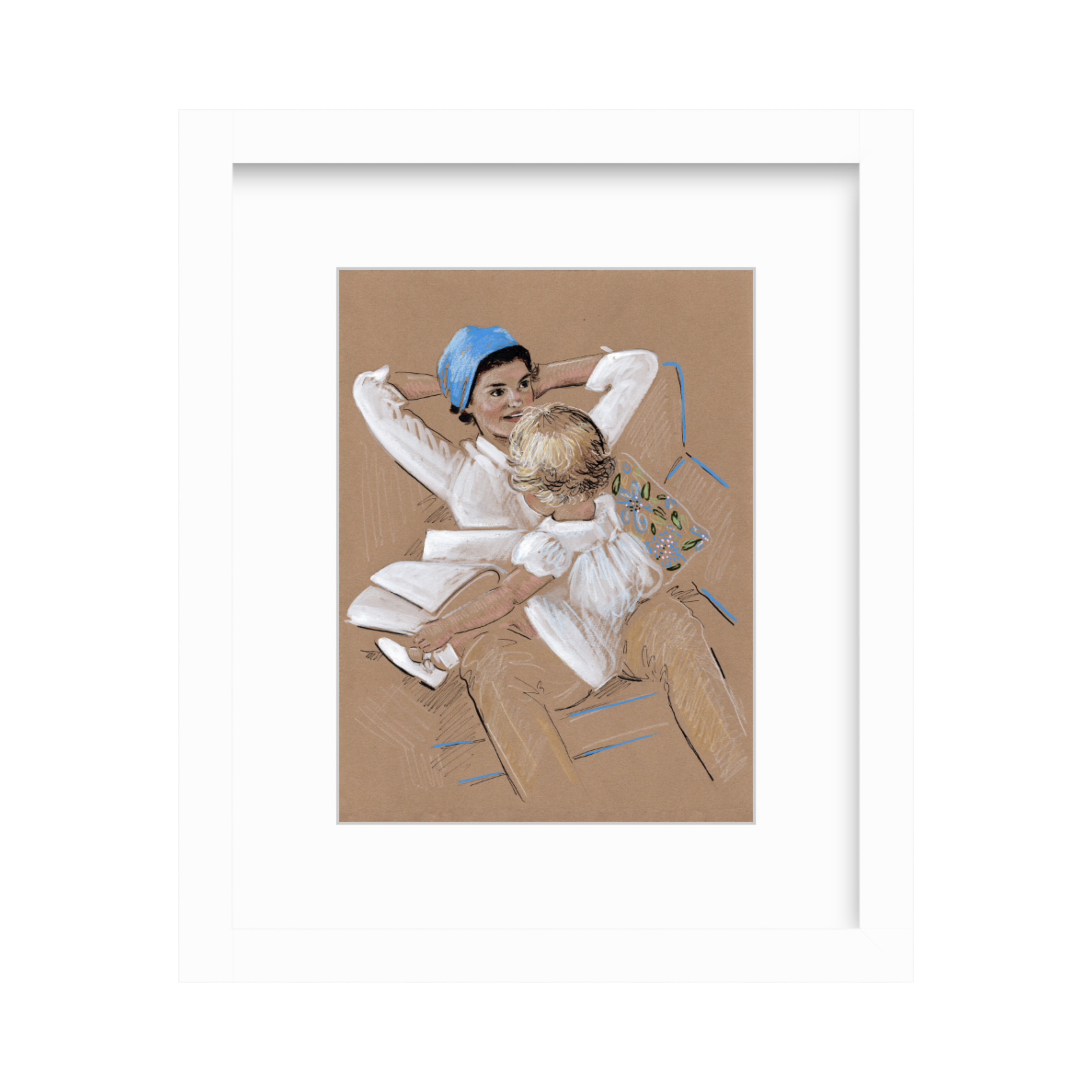 Jackie Onassis Kennedy Framed Drawing, Fine Art Gift for Mother's Day