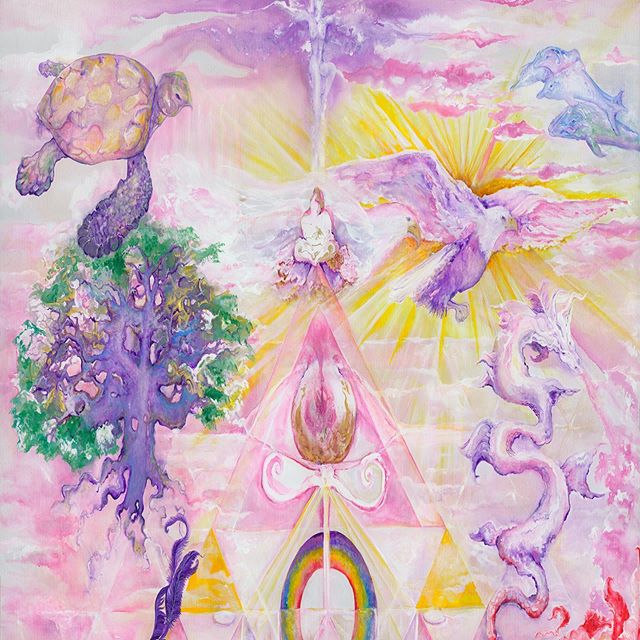 Oracle of Transcendence ~ LIGHT
Rainbow serpent, rainbow flight, soaring through to light your night.
Symbols codes and logos too sent in Rainbow hues!

In the painting &ldquo;Lemurian Dream,&rdquo; sacred geometrical codes are imbued deep with Light