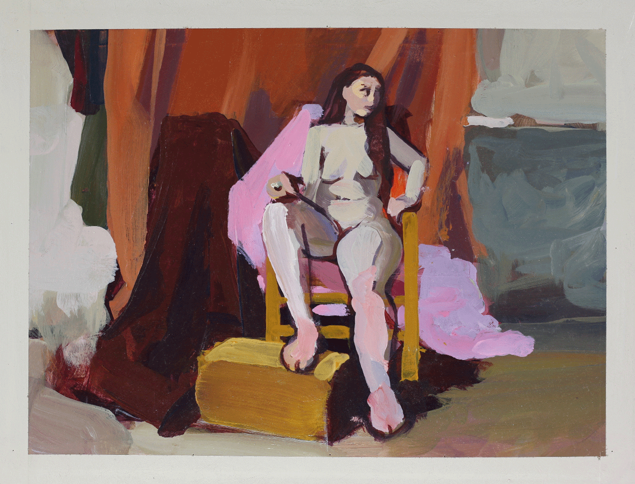 Figure Painting : Seated Nude on Scarlet & Pink