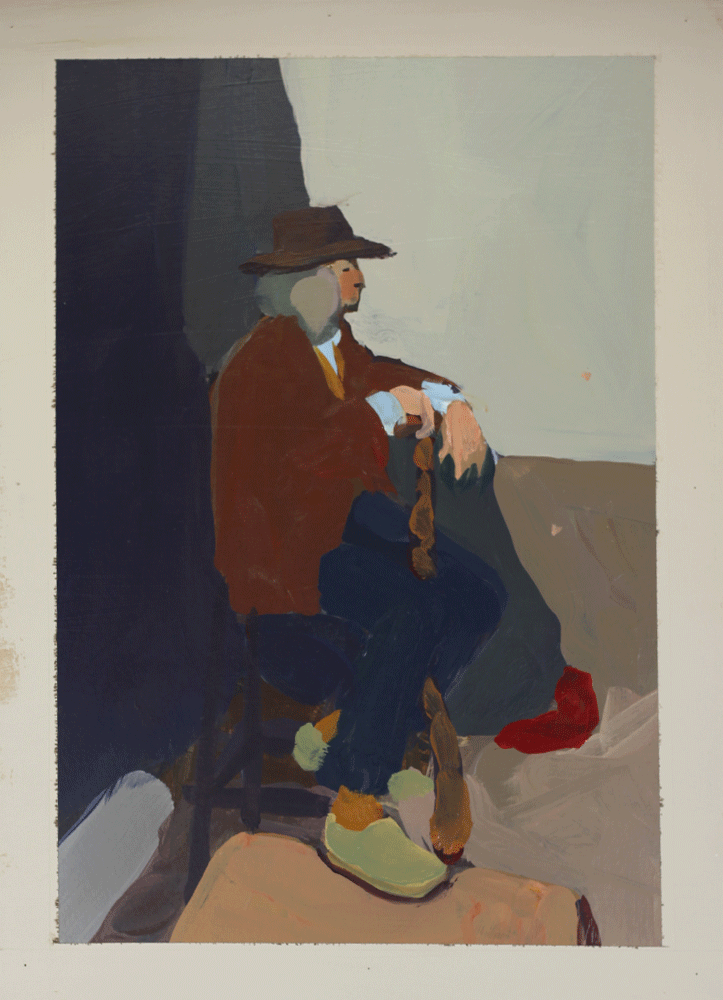 Figure Painting : Seated Figure with Hat & Stick