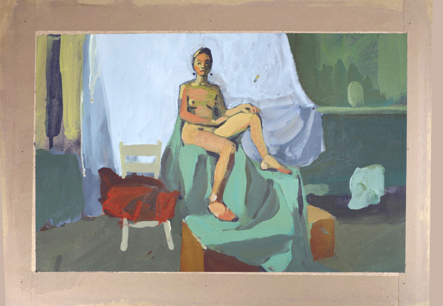 Figure Painting : Seated Nude on Emerald Green Cloth