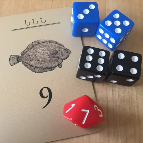 Red goes first, then black and blue go simultaneously. Black caught the righteye flounder!