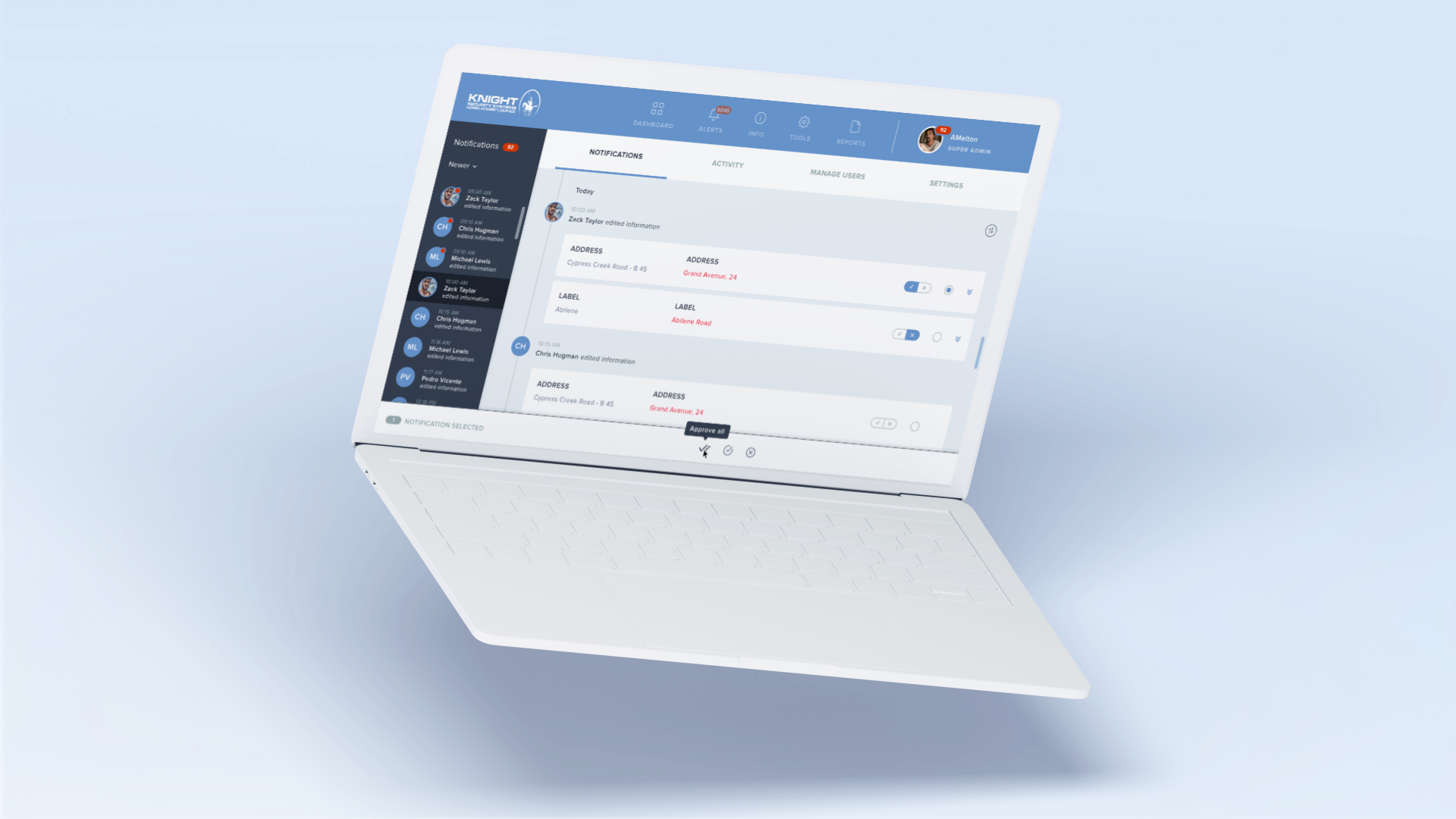 Project developed in Bliss Applications for Knight Security Systems