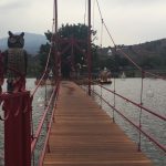 an owl guards the foot bridge