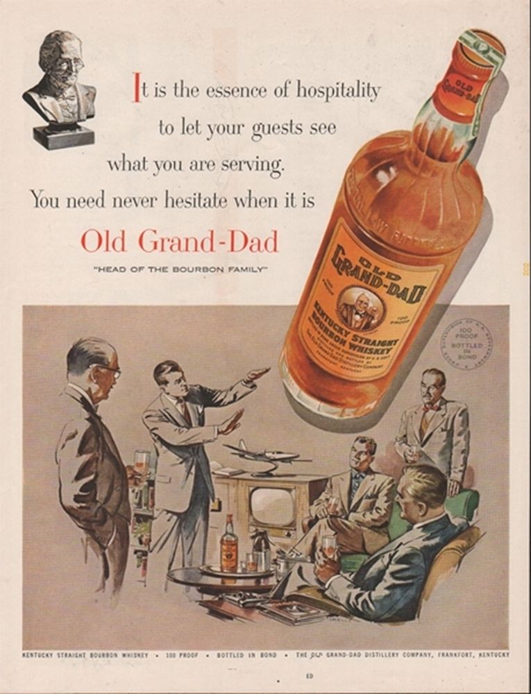 1952 Campbell's Chicken Noodle Soup & Old Grand Dad Whiskey Liquor Advertisements Ad Colonial Ben Franklin Bar Pub Diner Wall Art Home Decor