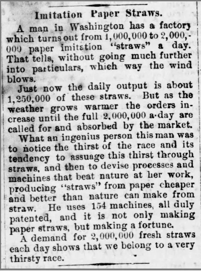 early mention of Stone’s wax straw via the Lafayette Advertiser