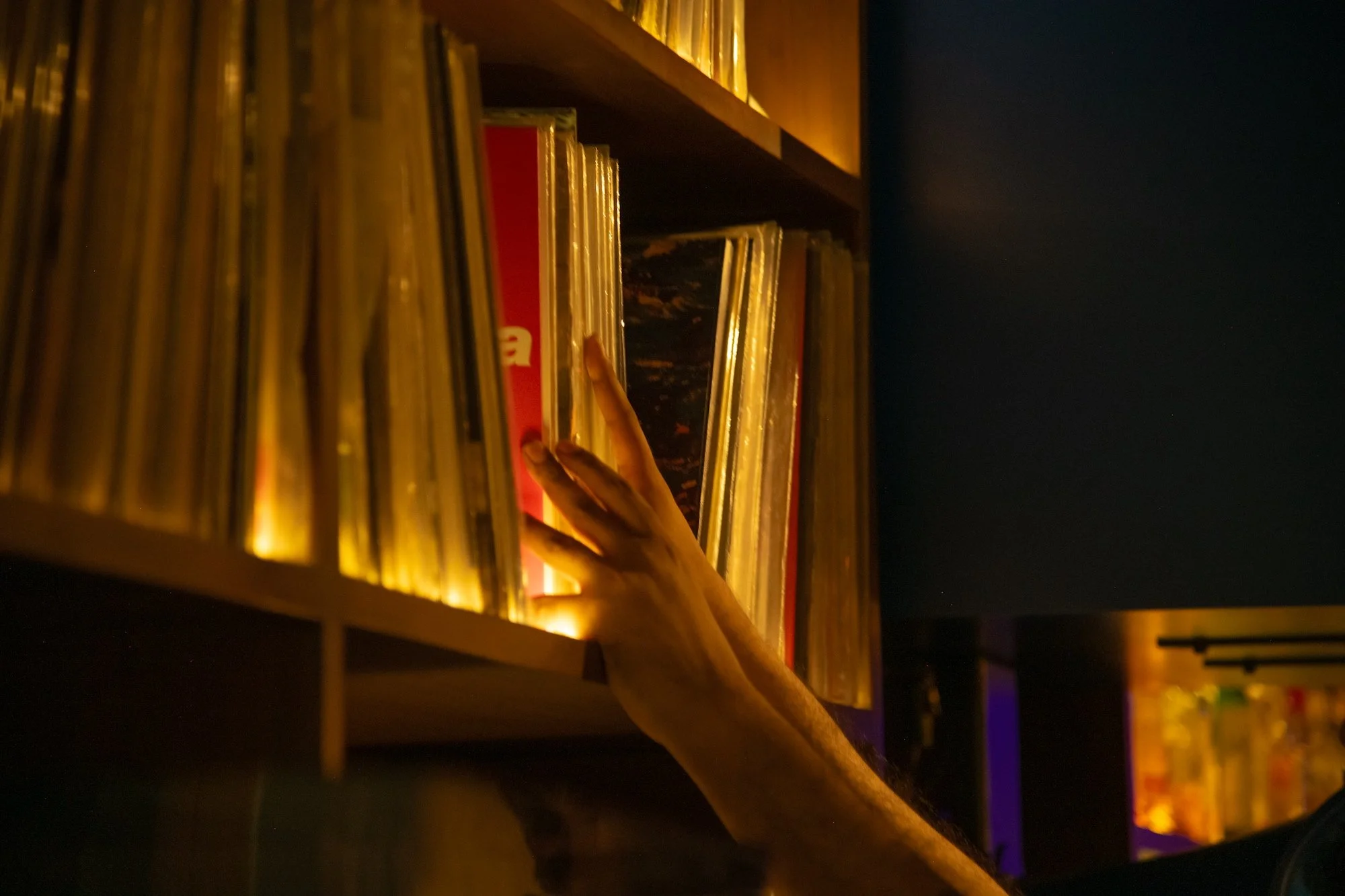 Sorting through the vinyl collection at Idoru in Mumbai