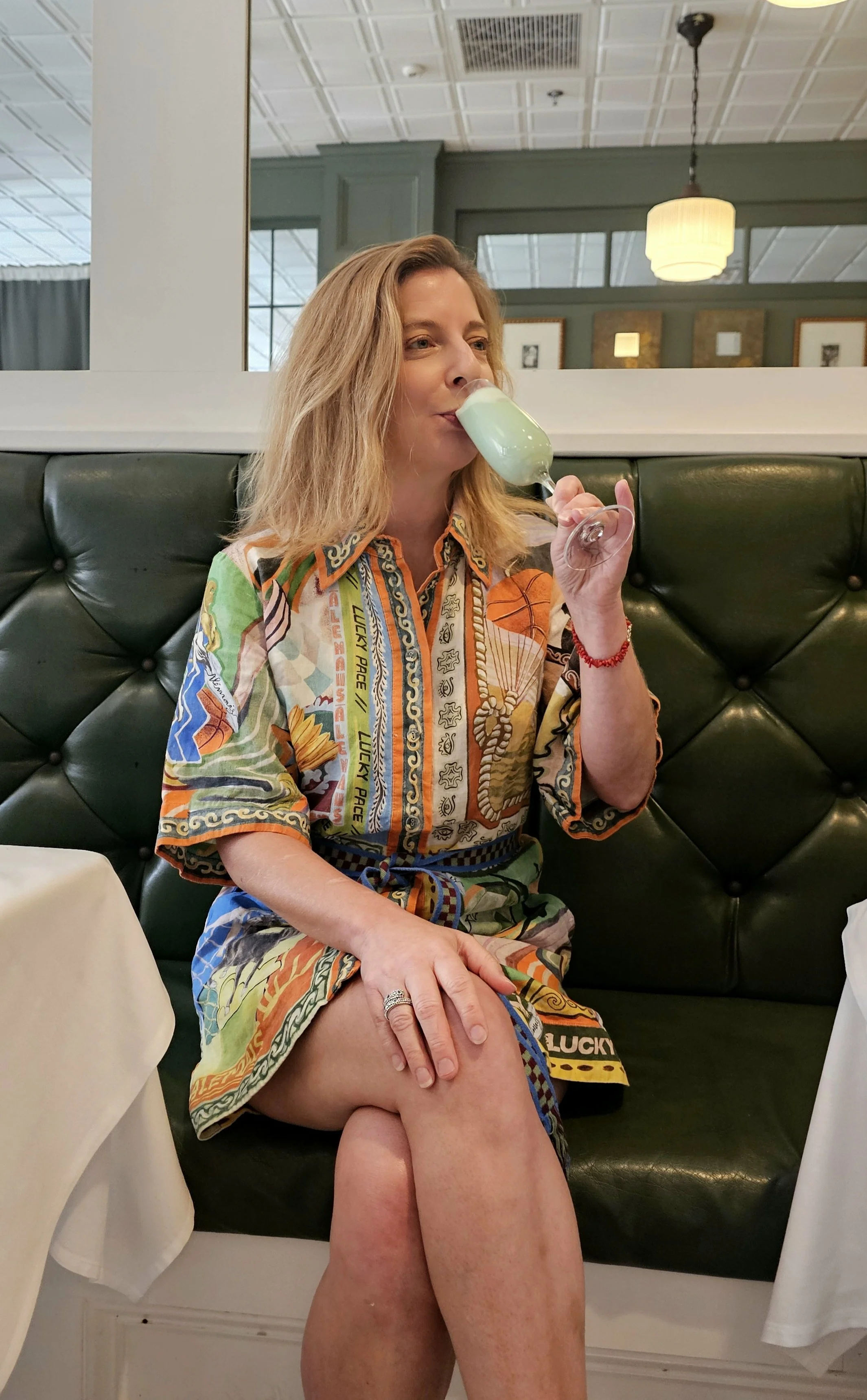 The author, Kelly Magyarics enjoying a grasshopper at Tujague's