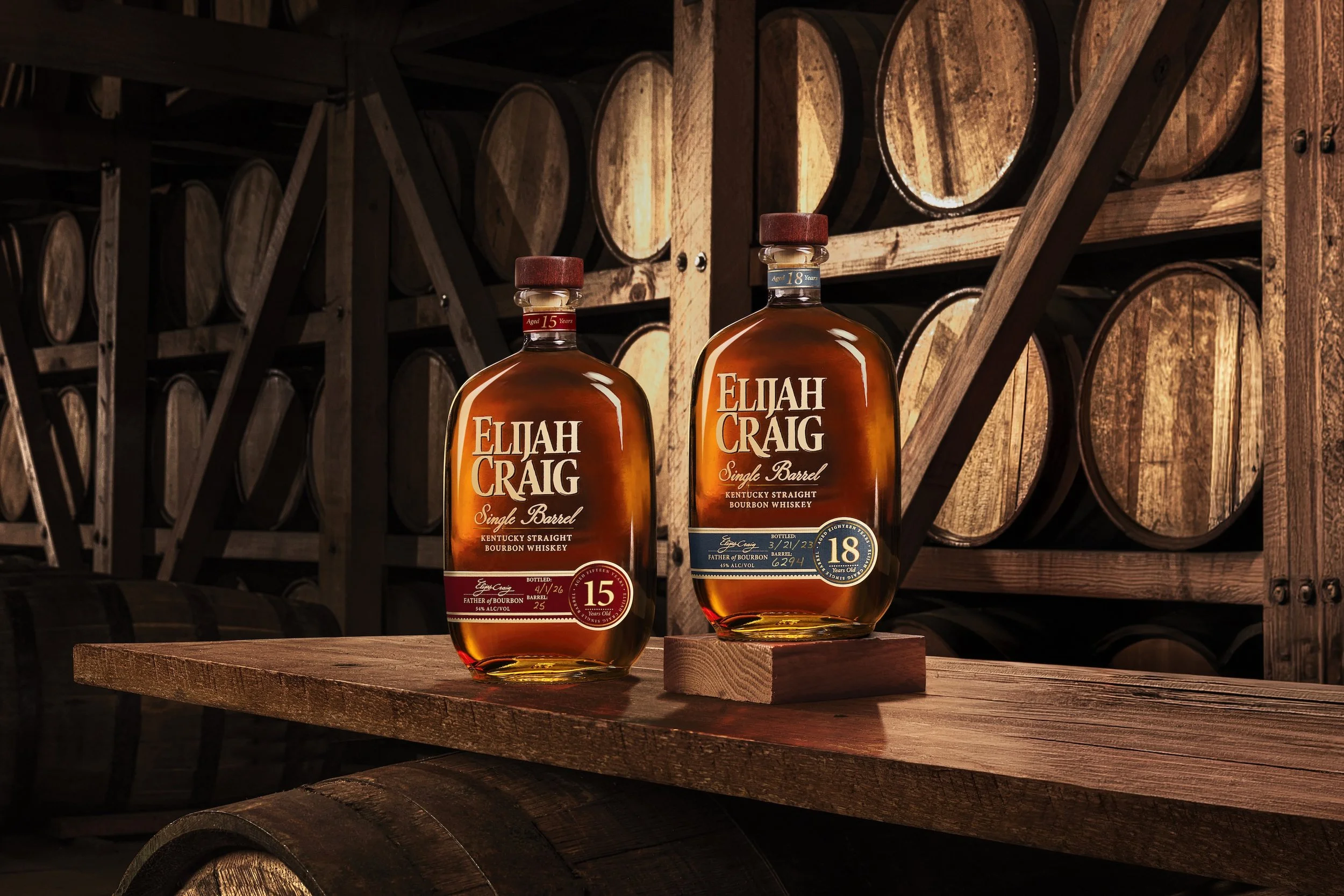 Elijah Craig Single Barrel 15 and 18 year bottles