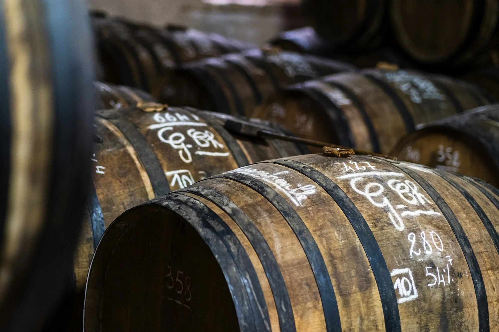 Barrels aging in the Delamain cellars