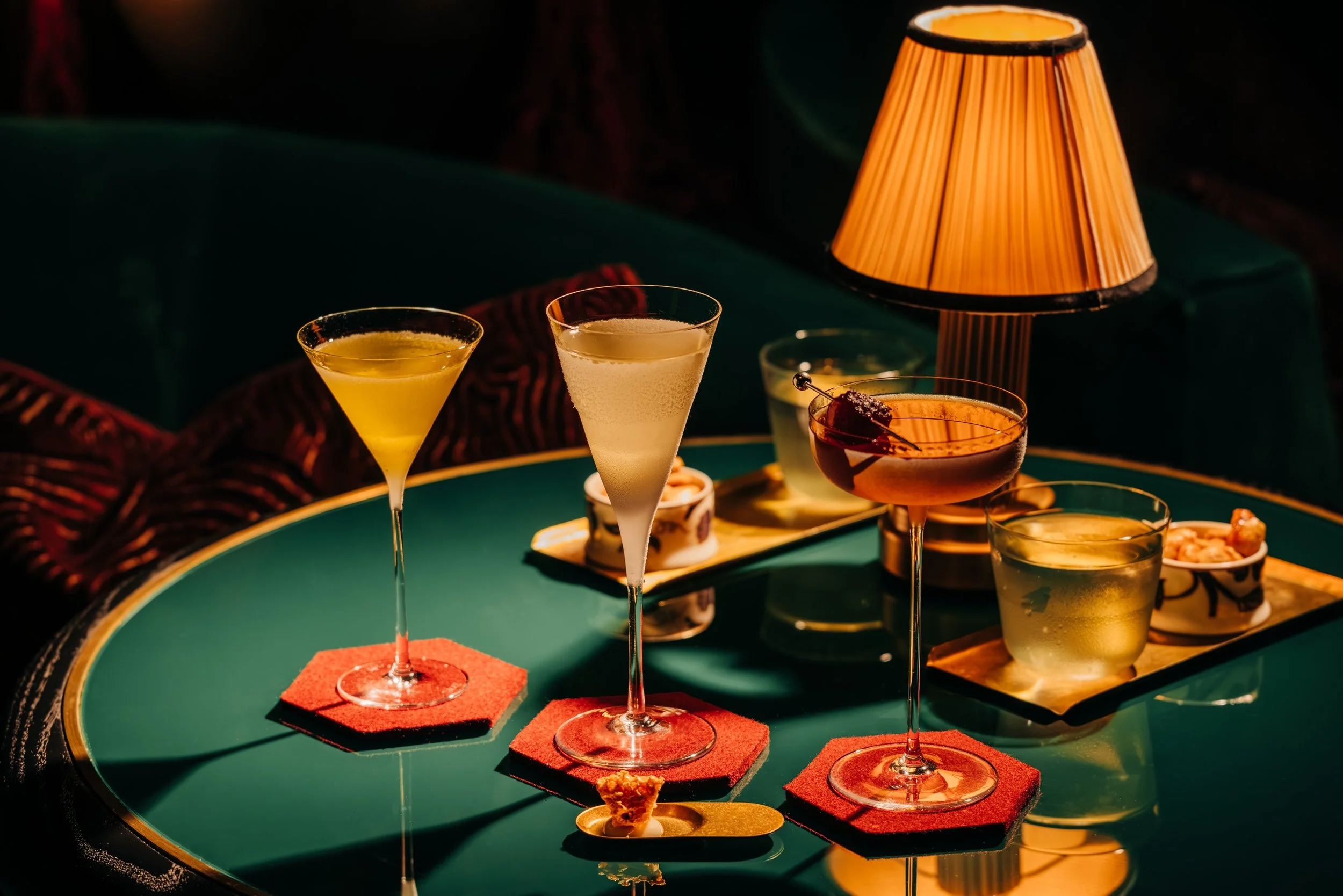 Martinez, 20th Century, and Alaska cocktails from the cold room at Kitty’s Cosmopolitan Club