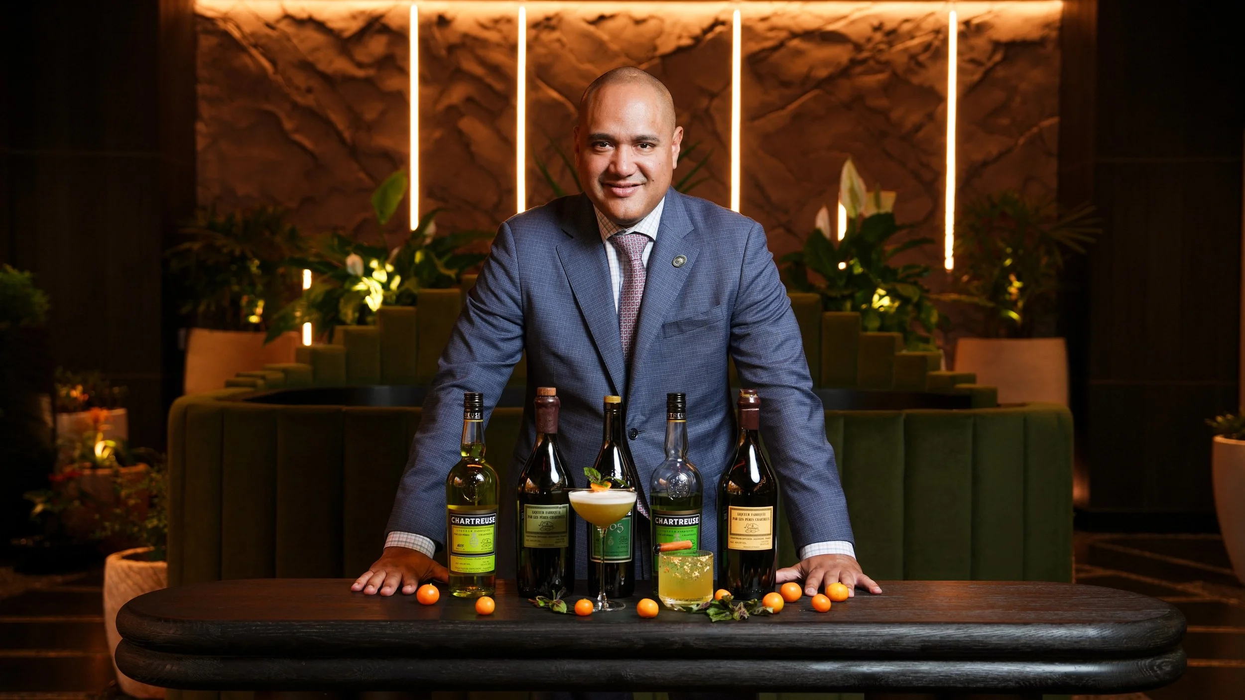 James Hernandez, sommelier with Chartreuse cocktails