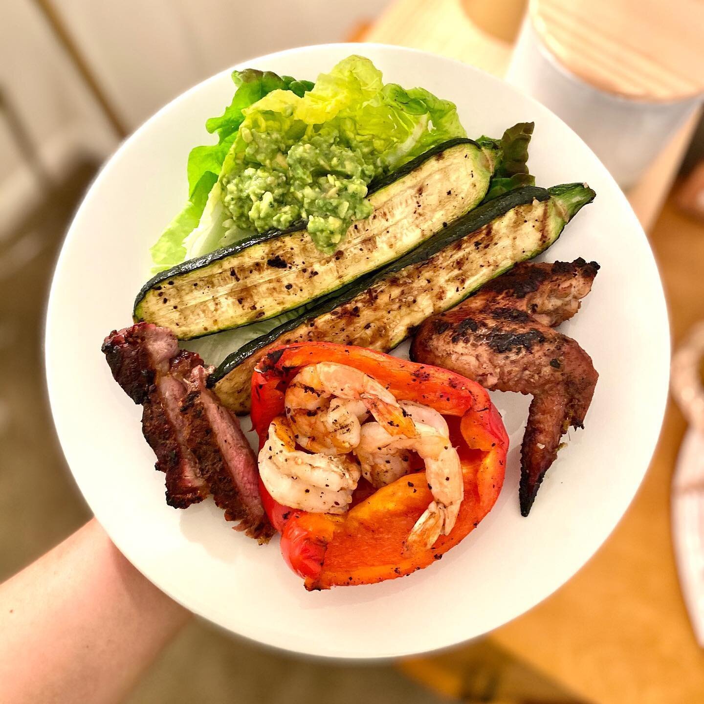 Memorial Day Grillin&rsquo;! Thank you to all the courageously devoted heroes of the past and present so that we can live in freedom here in the US of A🇺🇸💛✨. Summer yummies include grass-fed steak @heb , wild shrimp, green curry chicken wing (insp