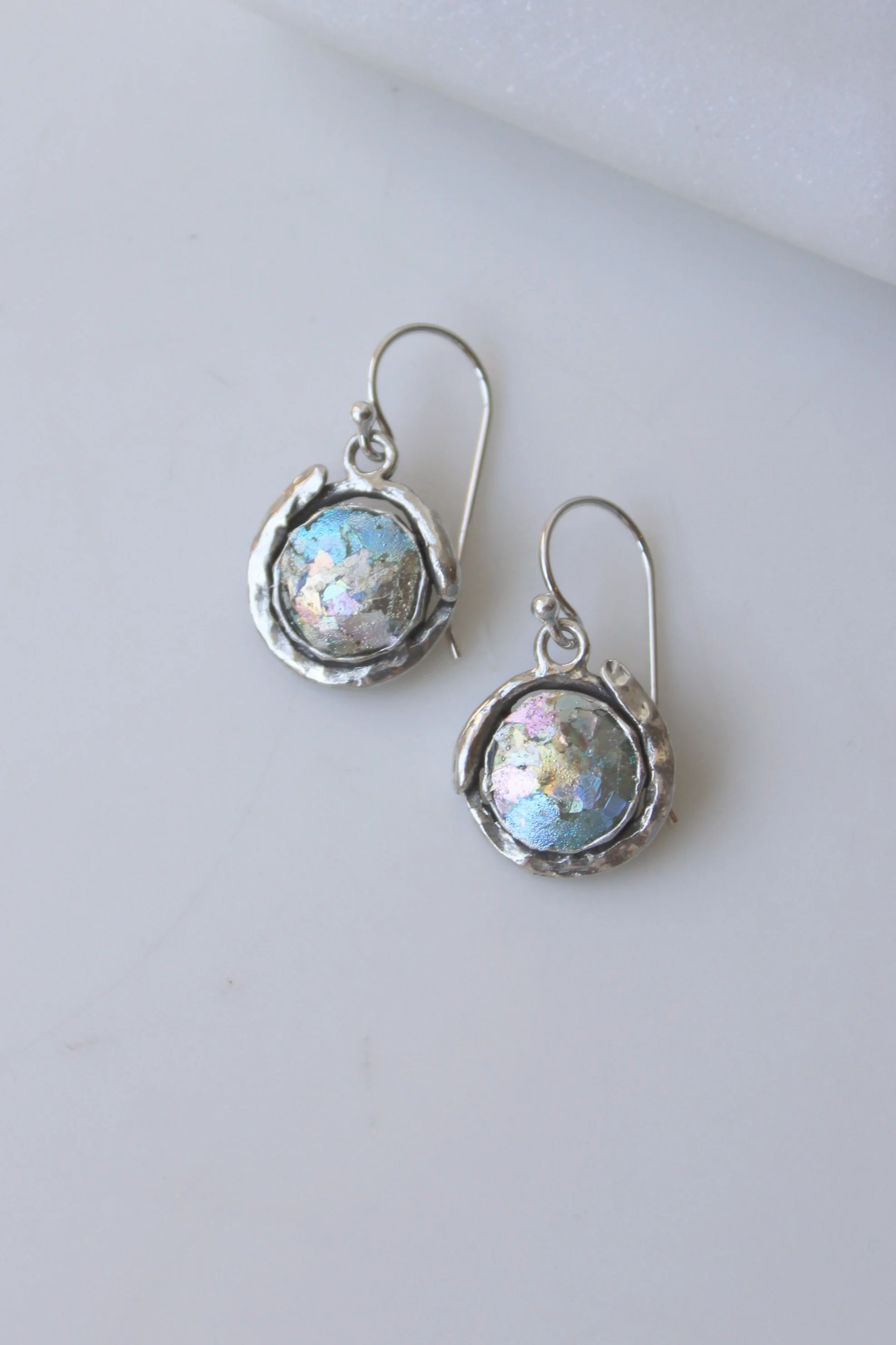 Roman Glass Organic Bezel Earrings