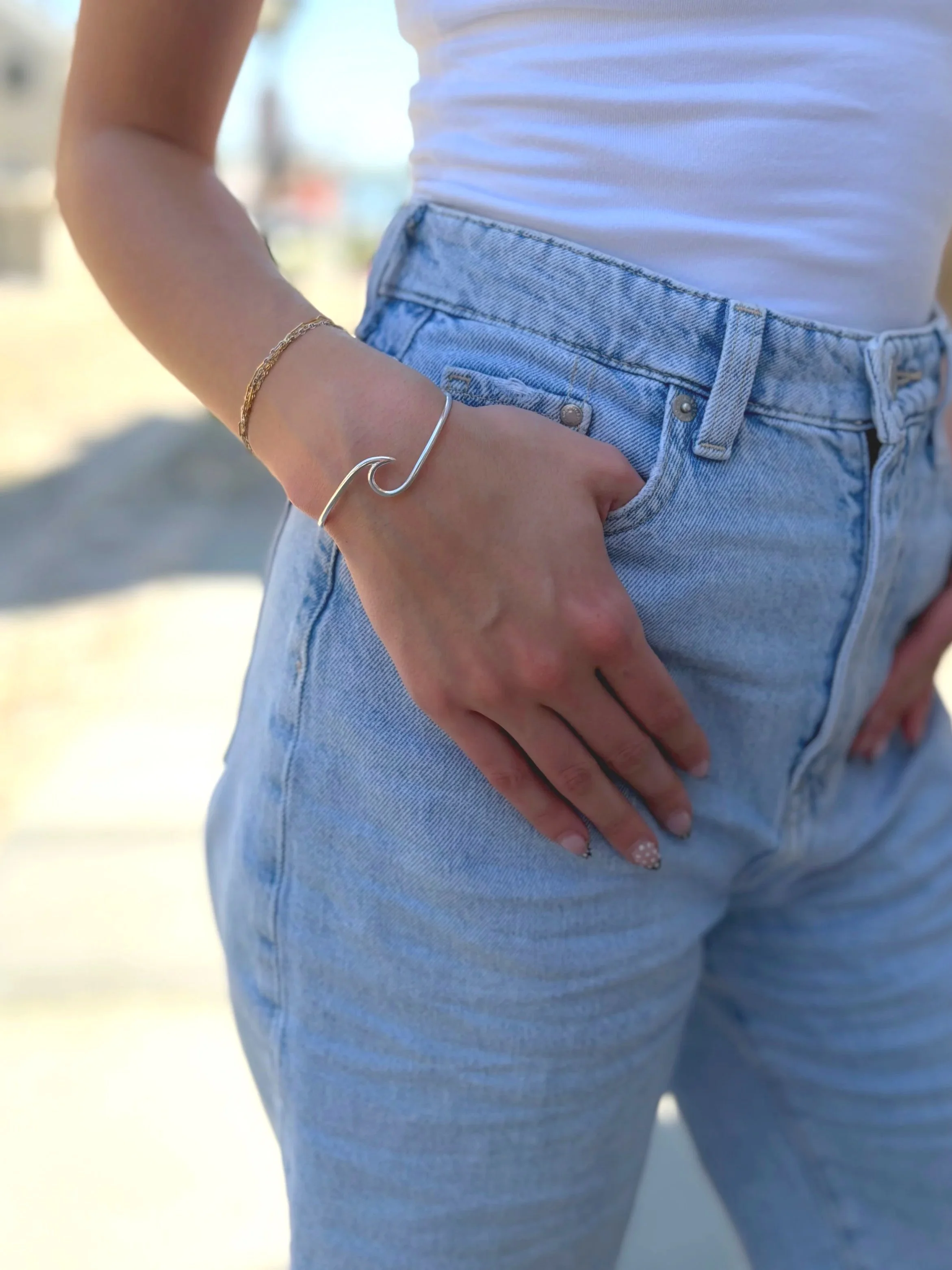 Sterling Silver Wave Cuff Bracelet