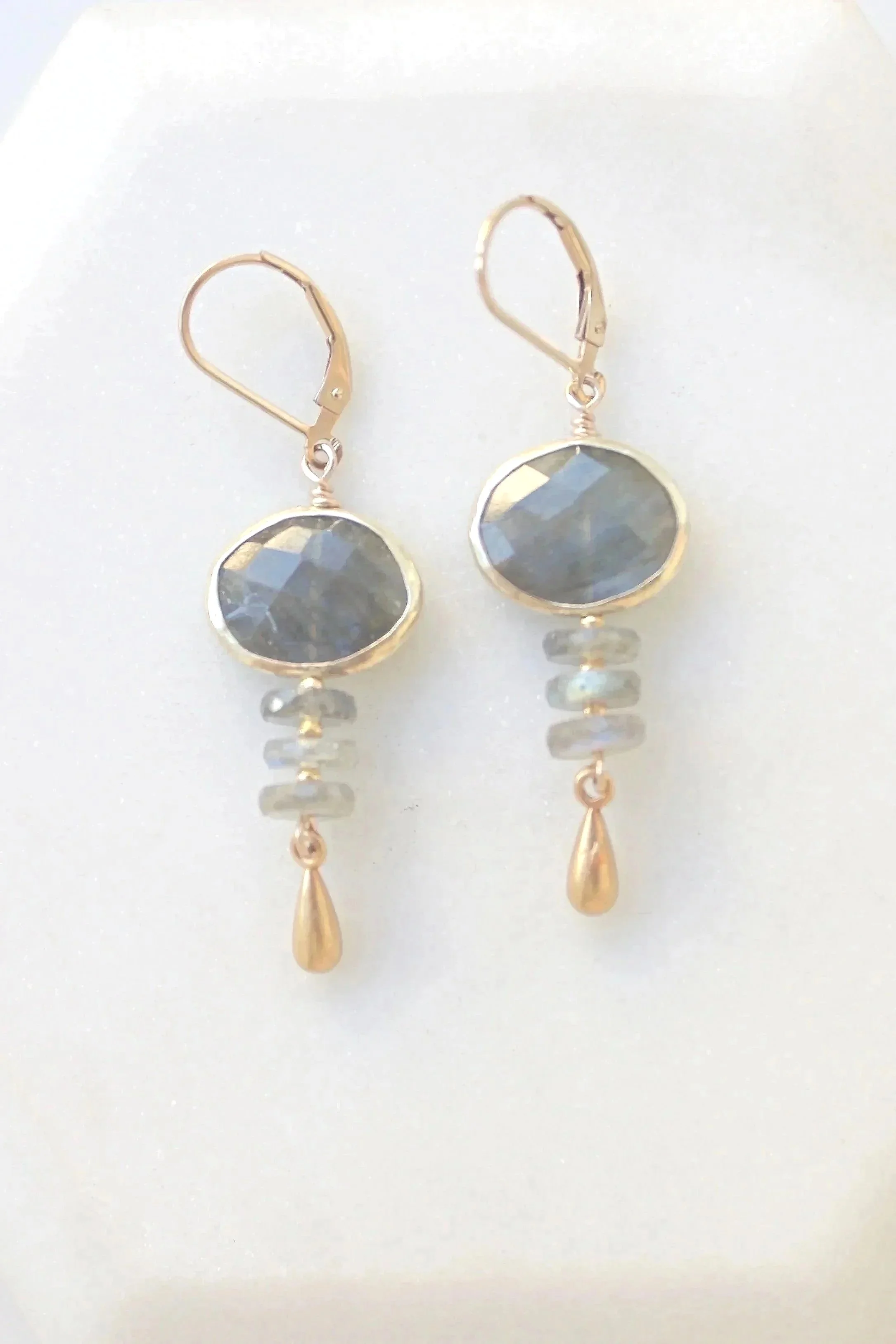 Riverstone Labradorite Oval Drop Earrings
