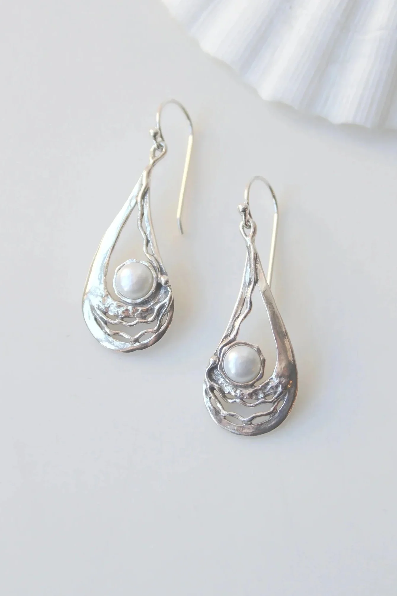 Sterling Silver Oyster and Pearl Earrings
