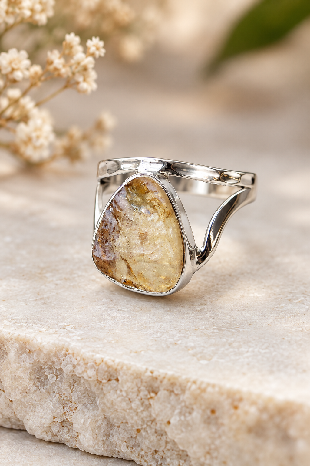 Sterling Silver Rough Cut Citrine Drop Ring