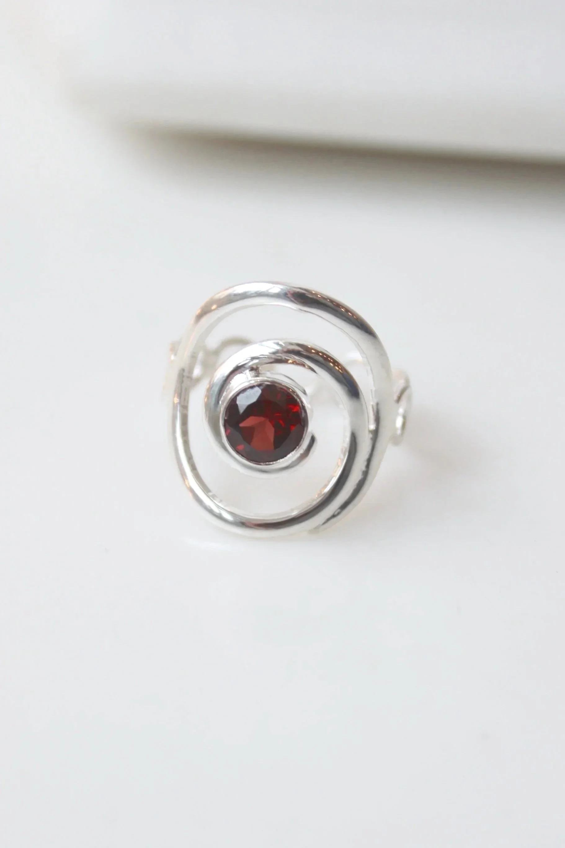 Sterling Silver Garnet Spiral Ring