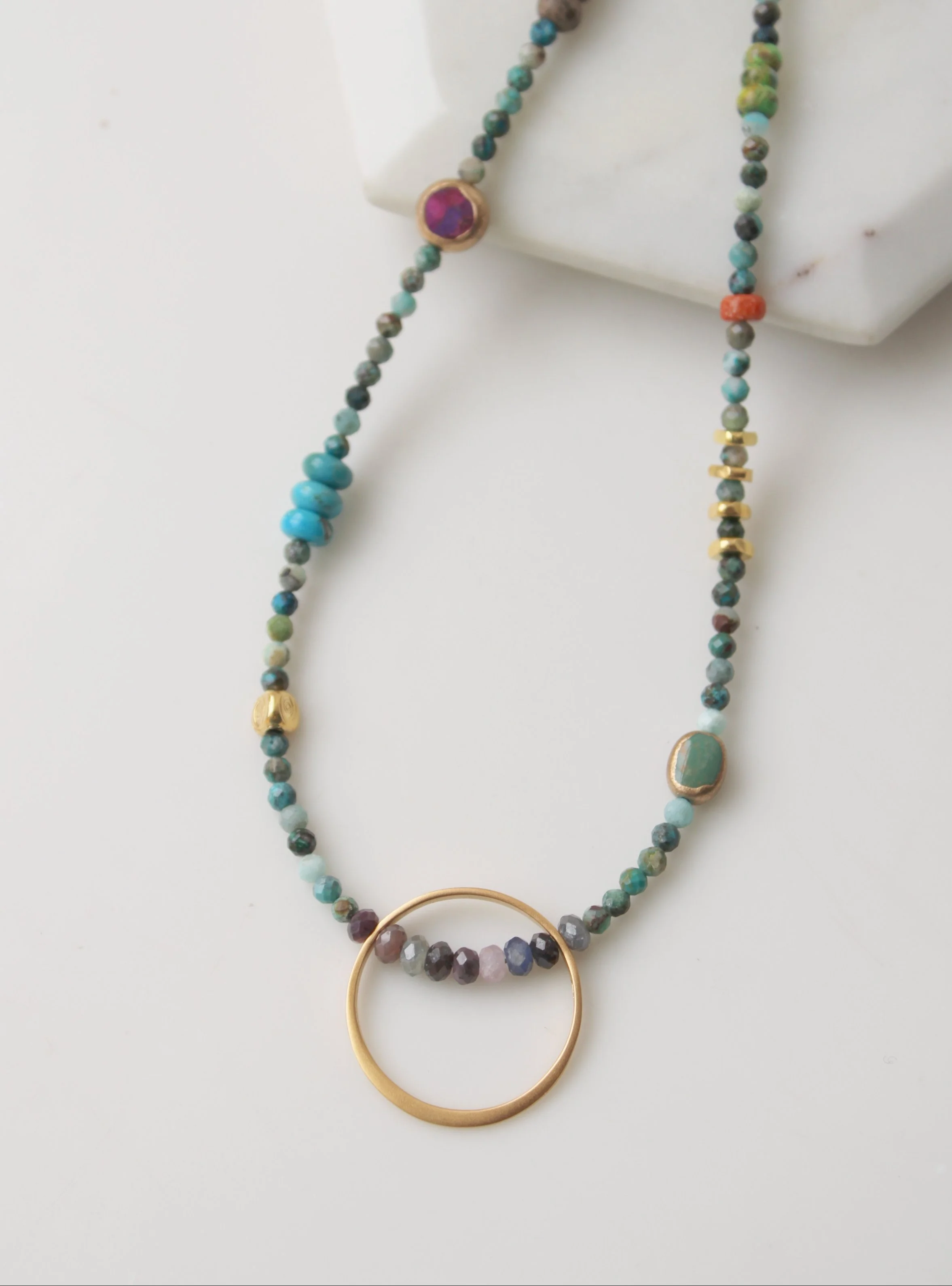 Riverstone Chrysacolla with Sapphire Circle Necklace