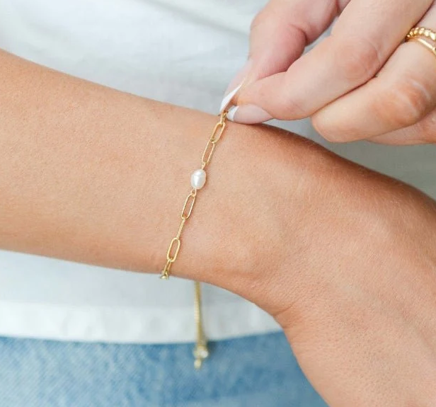 Paperclip Link Pearl Pulley Bracelet