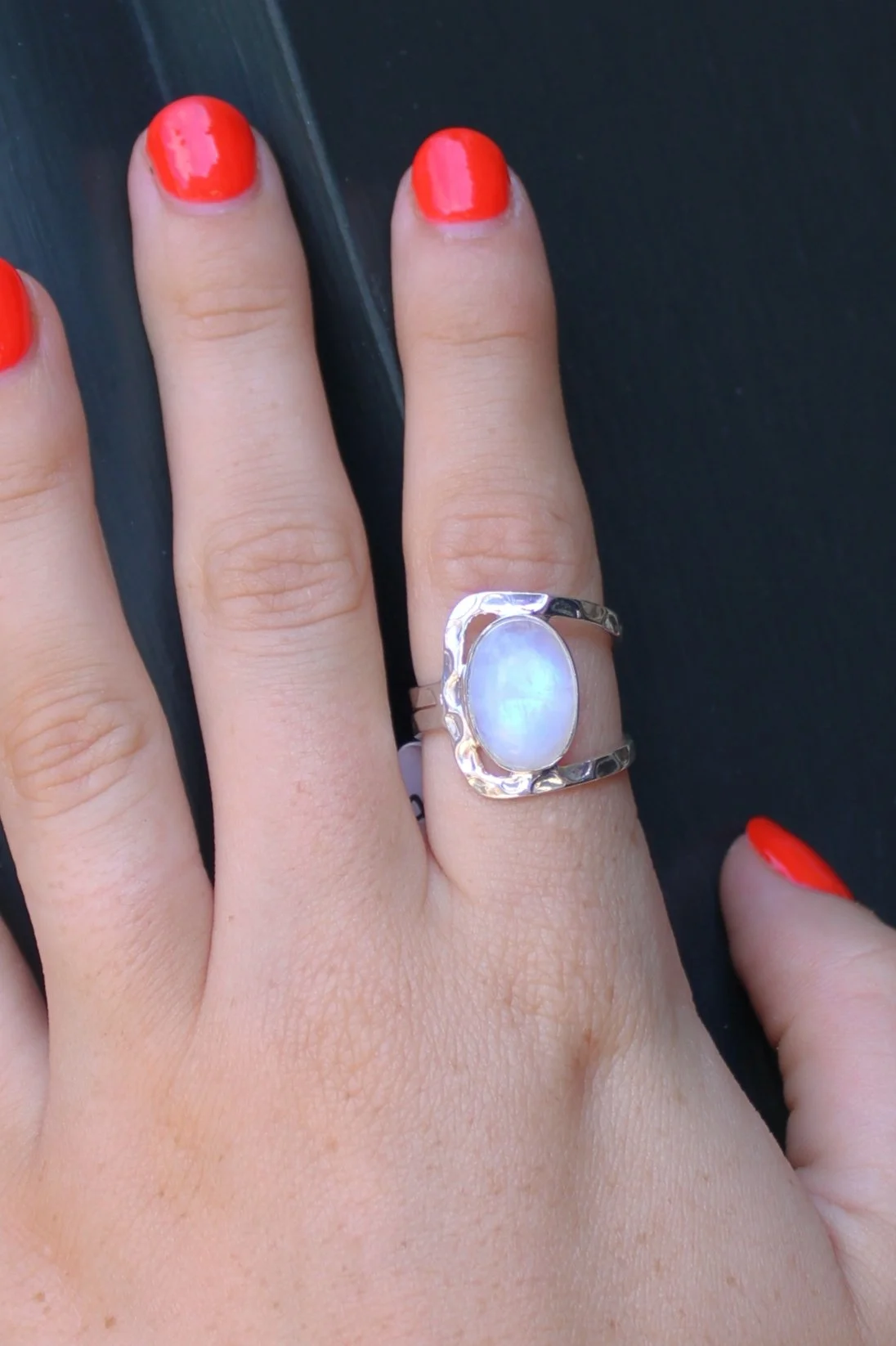 Sterling Silver Angled Rainbow Moonstone Ring